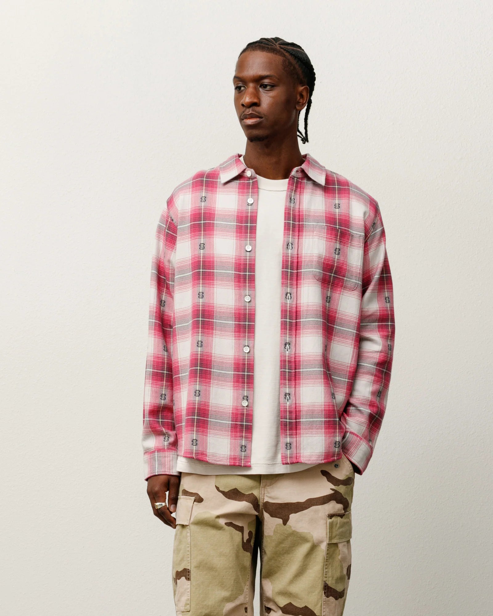 MOTIF PLAID SHIRT PINK