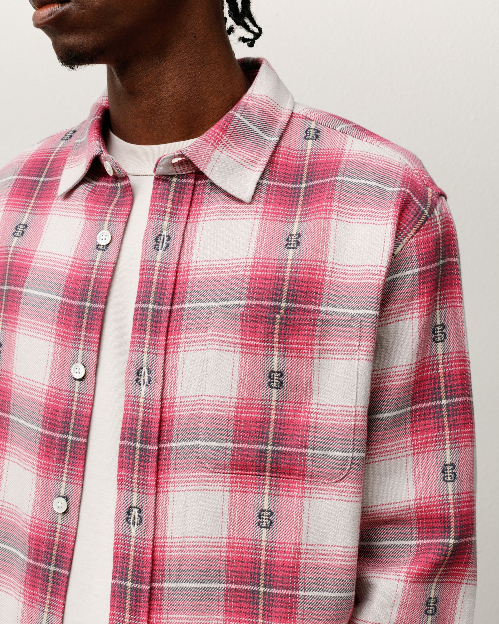 MOTIF PLAID SHIRT PINK