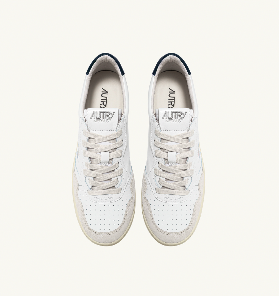 MEDALIST LOW SNEAKERS IN WHITE AND BLUE LEATHER AND BEIGE SUEDE