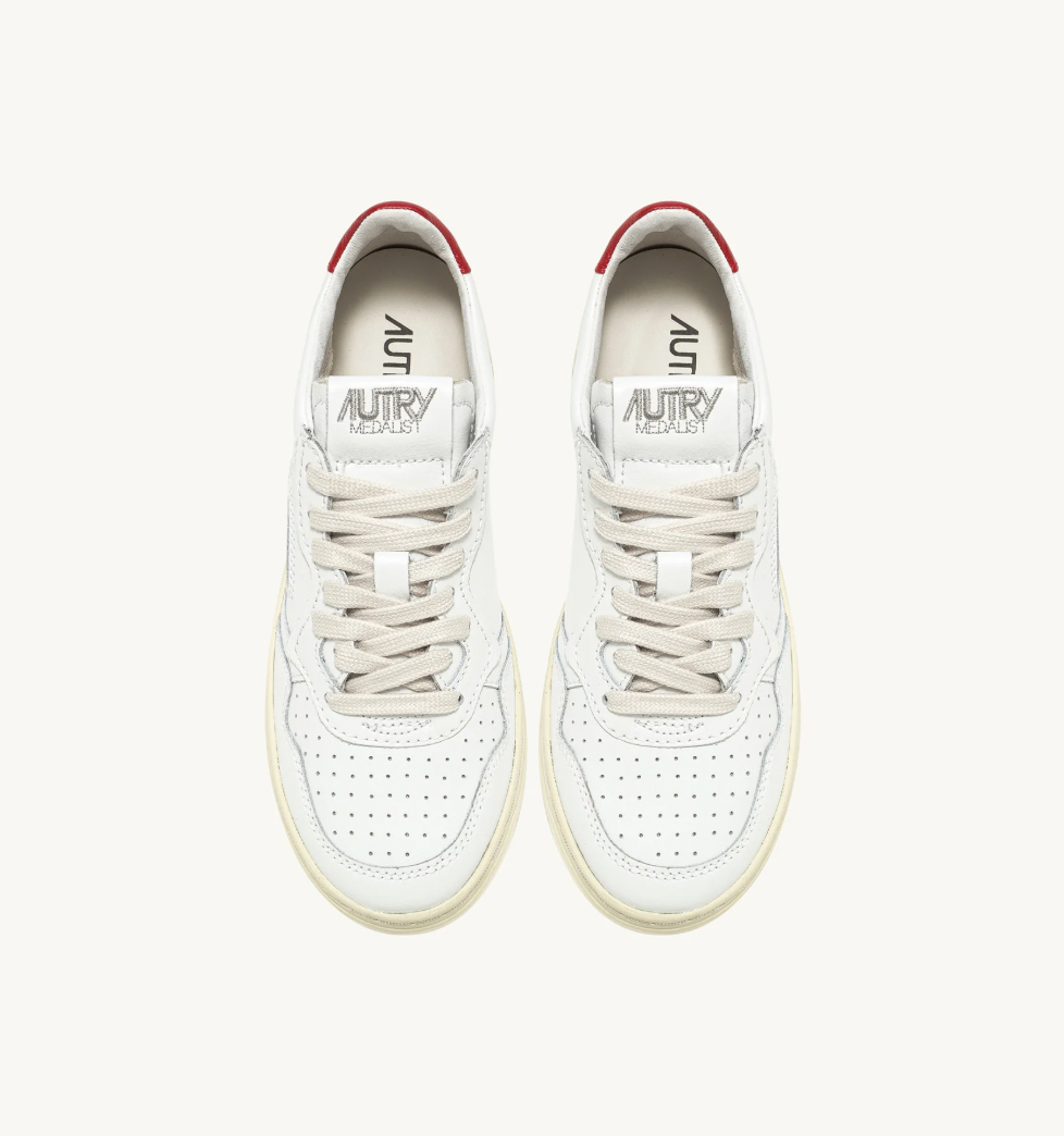 MEDALIST LOW SNEAKERS IN WHITE AND RED LEATHER