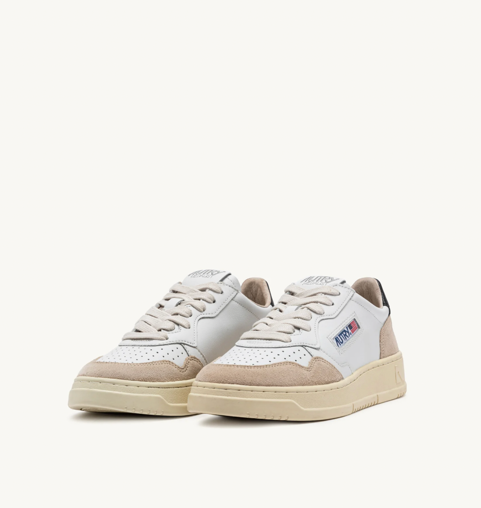 MEDALIST LOW SNEAKERS IN WHITE AND BLACK LEATHER AND BEIGE SUEDE