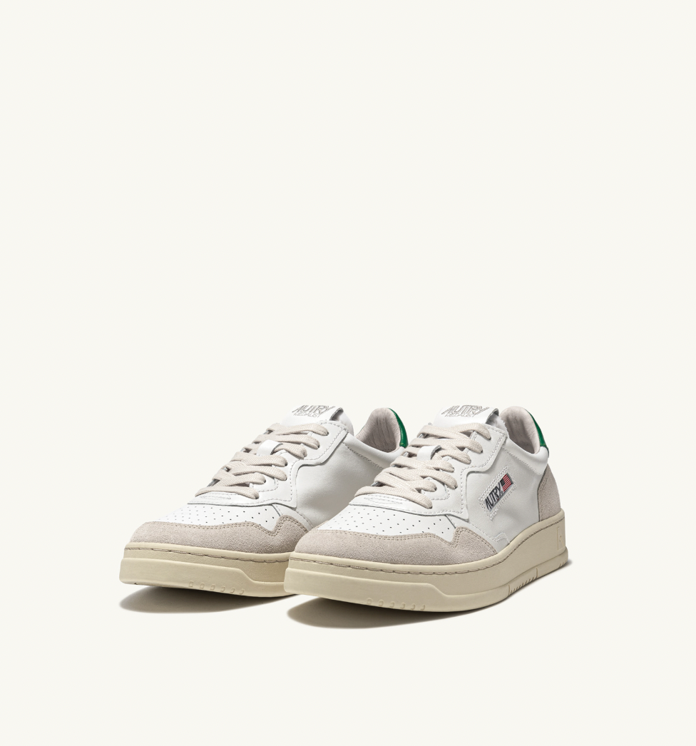 MEDALIST LOW SNEAKERS IN WHITE AND AMAZON LEATHER AND BEIGE SUEDE