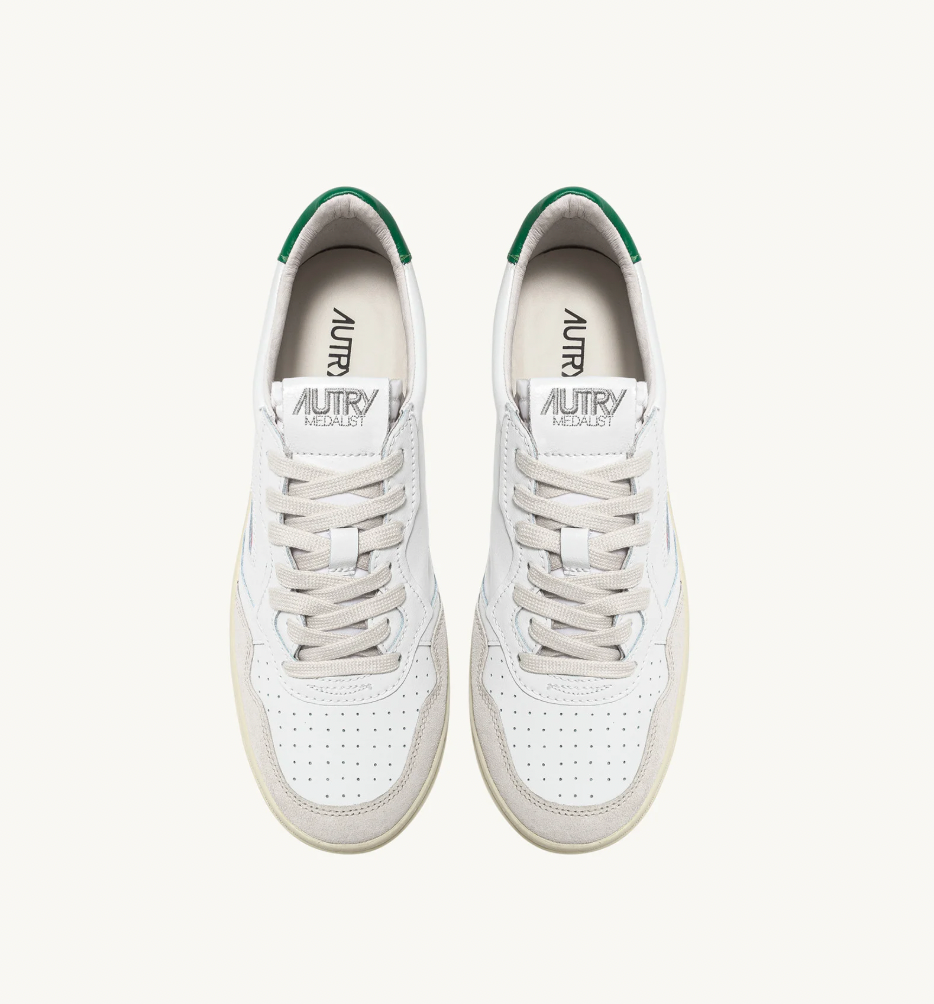 MEDALIST LOW SNEAKERS IN WHITE AND AMAZON LEATHER AND BEIGE SUEDE