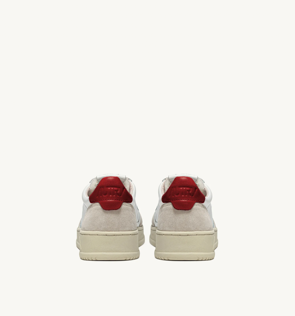MEDALIST LOW SNEAKERS IN WHITE AND RED LEATHER AND BEIGE SUEDE