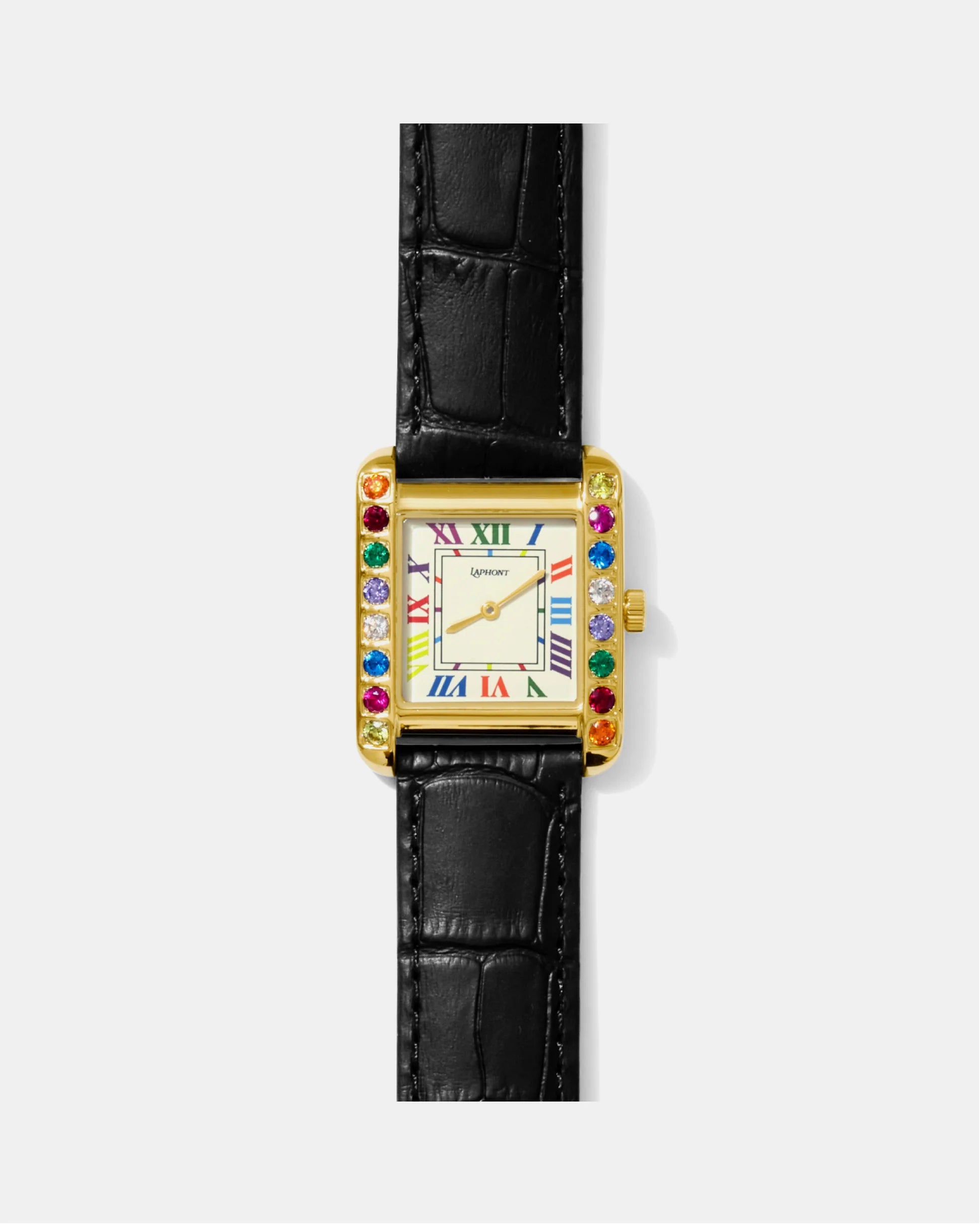 Laphont Gem Watch Large Gold Case Multicolour Number Dial