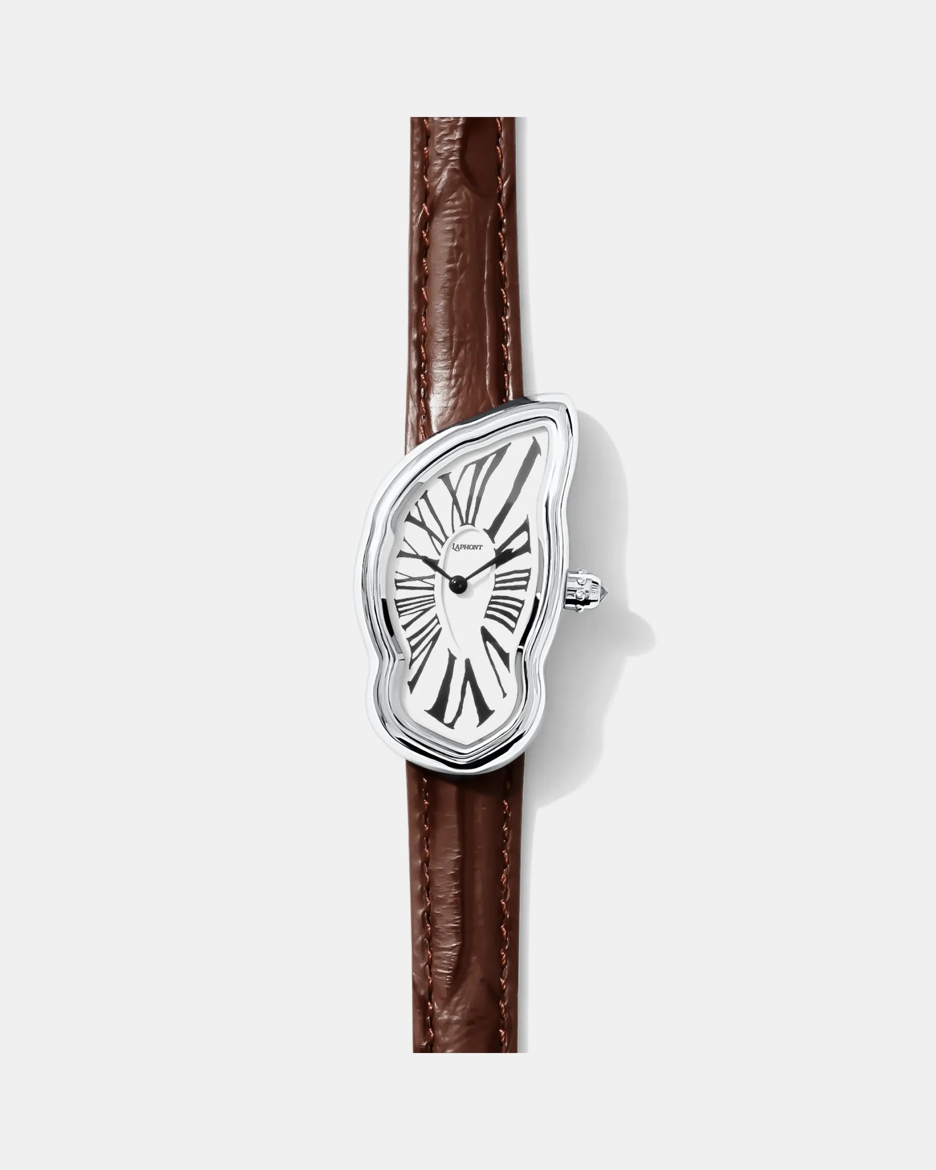Laphont Melting Watch Slim Silver Case Mens Band Brown