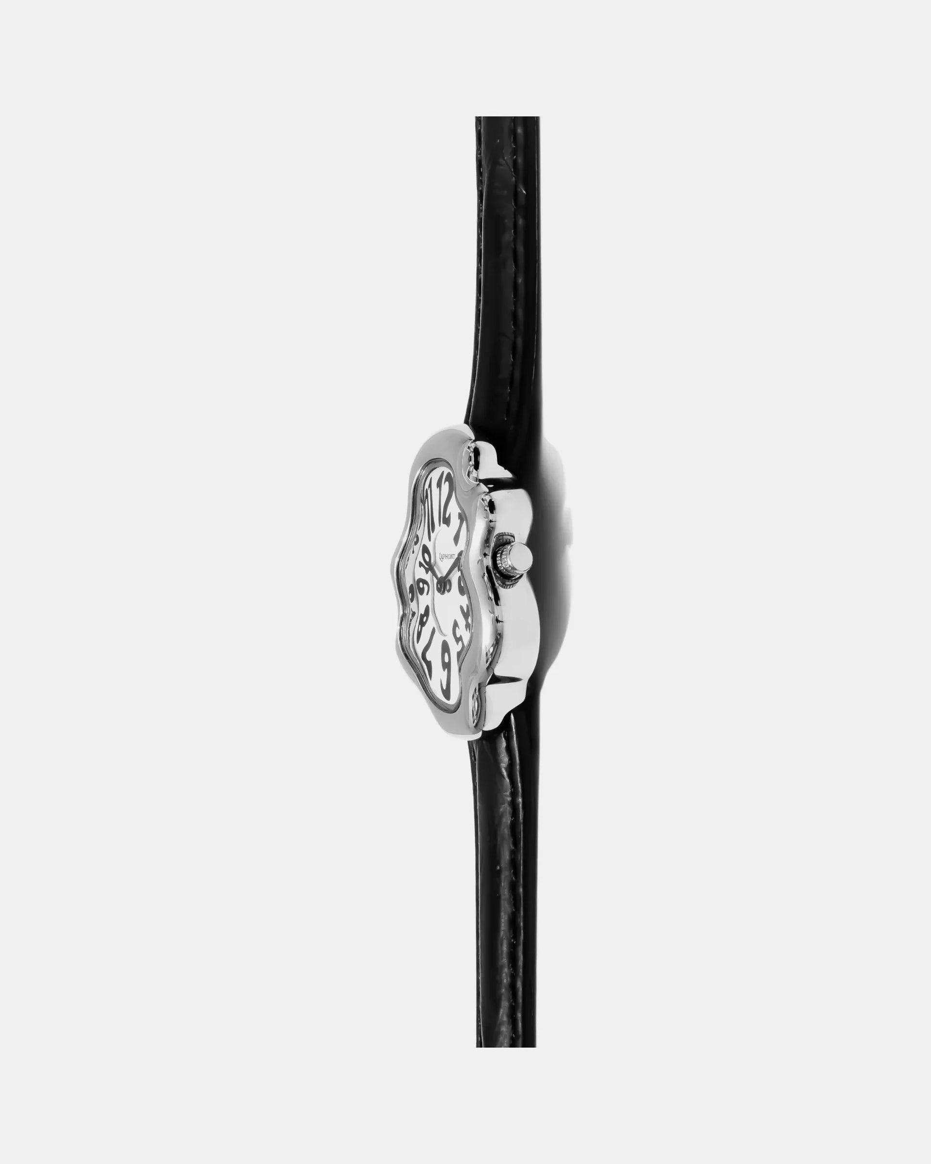 Laphont Mirage Watch Silver Case Black Band White Dial fem