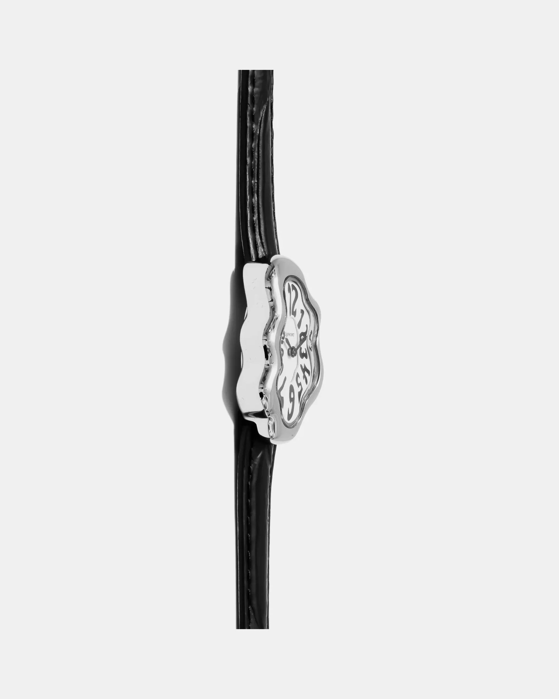 Laphont Mirage Watch Silver Case Black Band White Dial fem