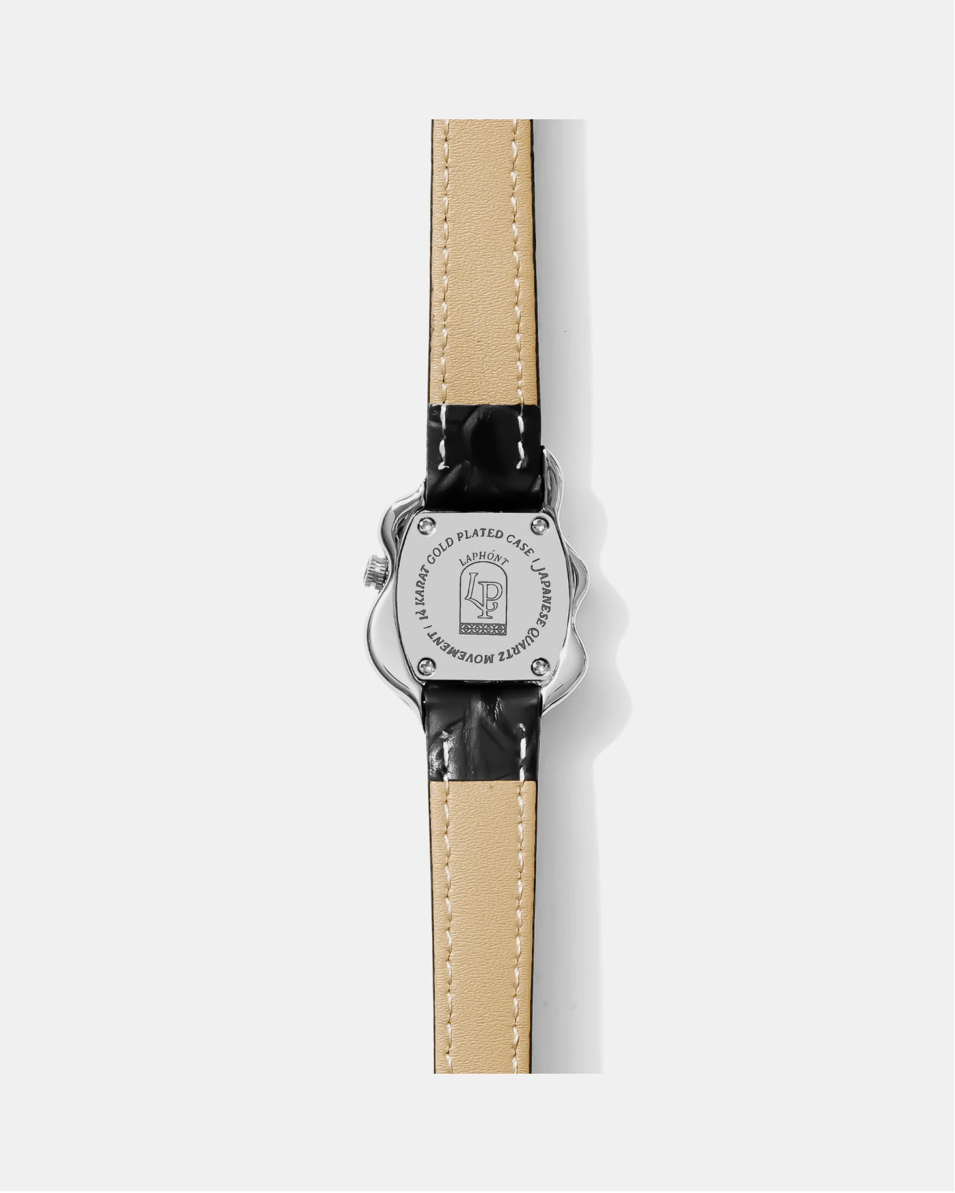 Laphont Mirage Watch Silver Case Black Band White Dial fem