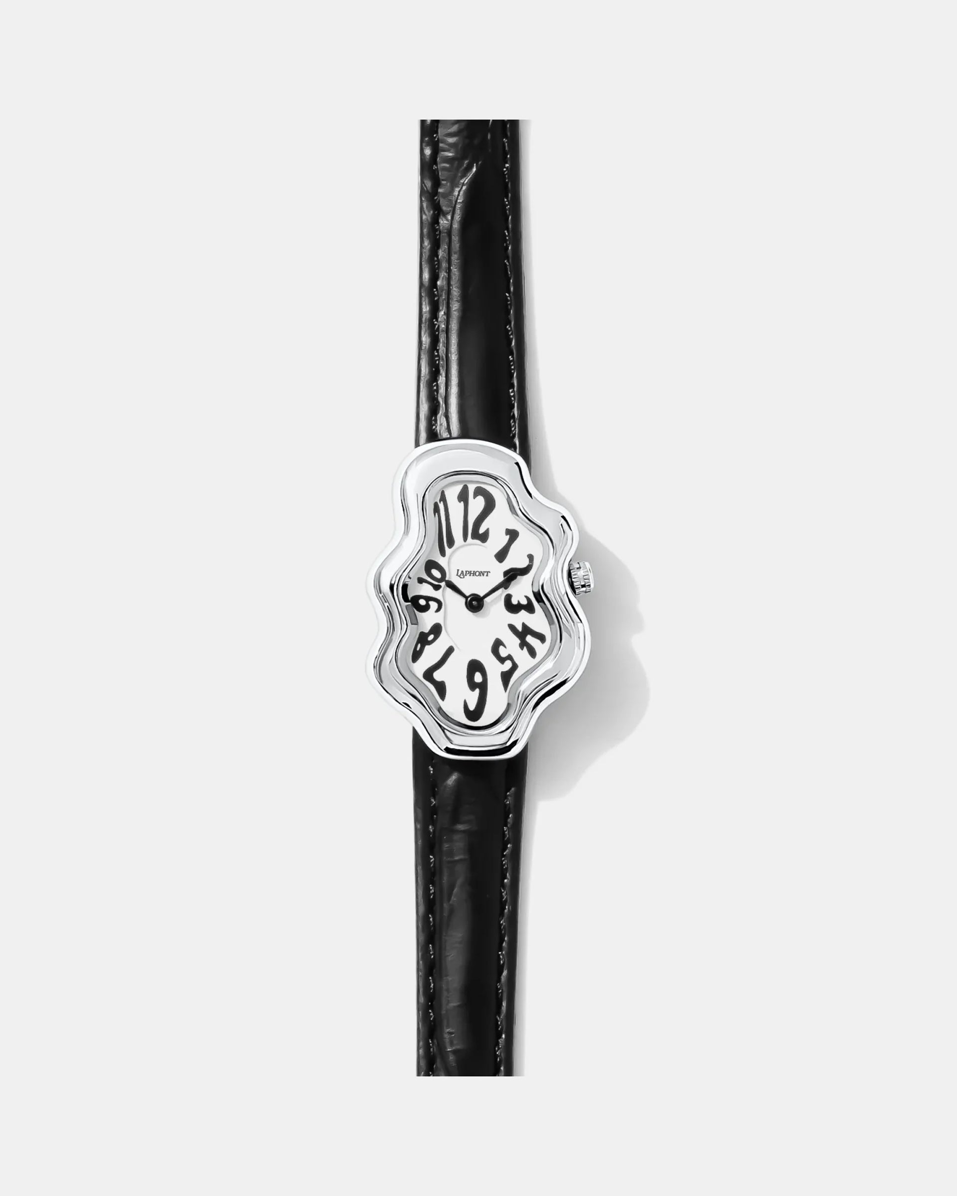Laphont Mirage Watch Silver Case Black Band White Dial fem