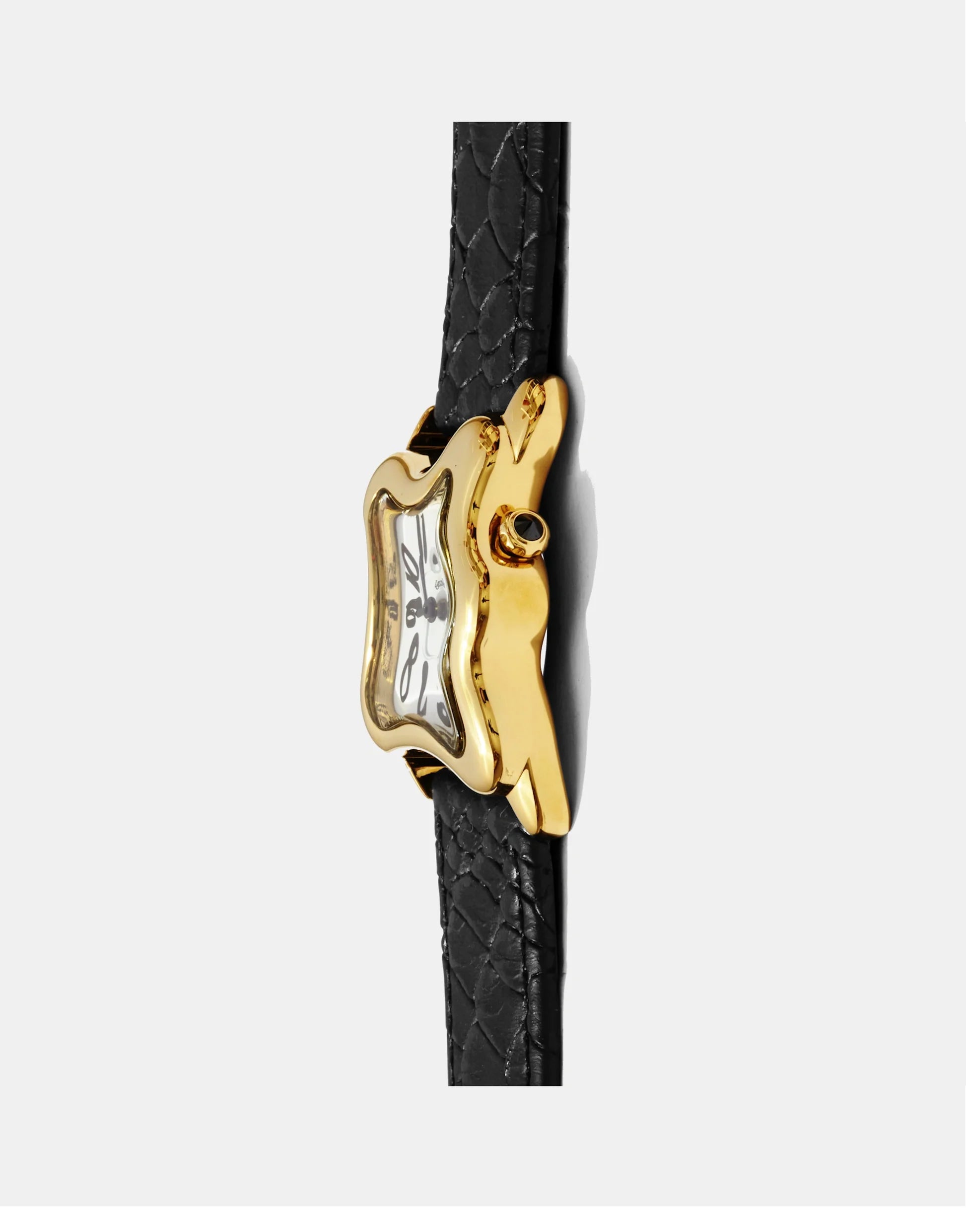 Laphont Ooblong Watch Gold Case Black Band White Dial