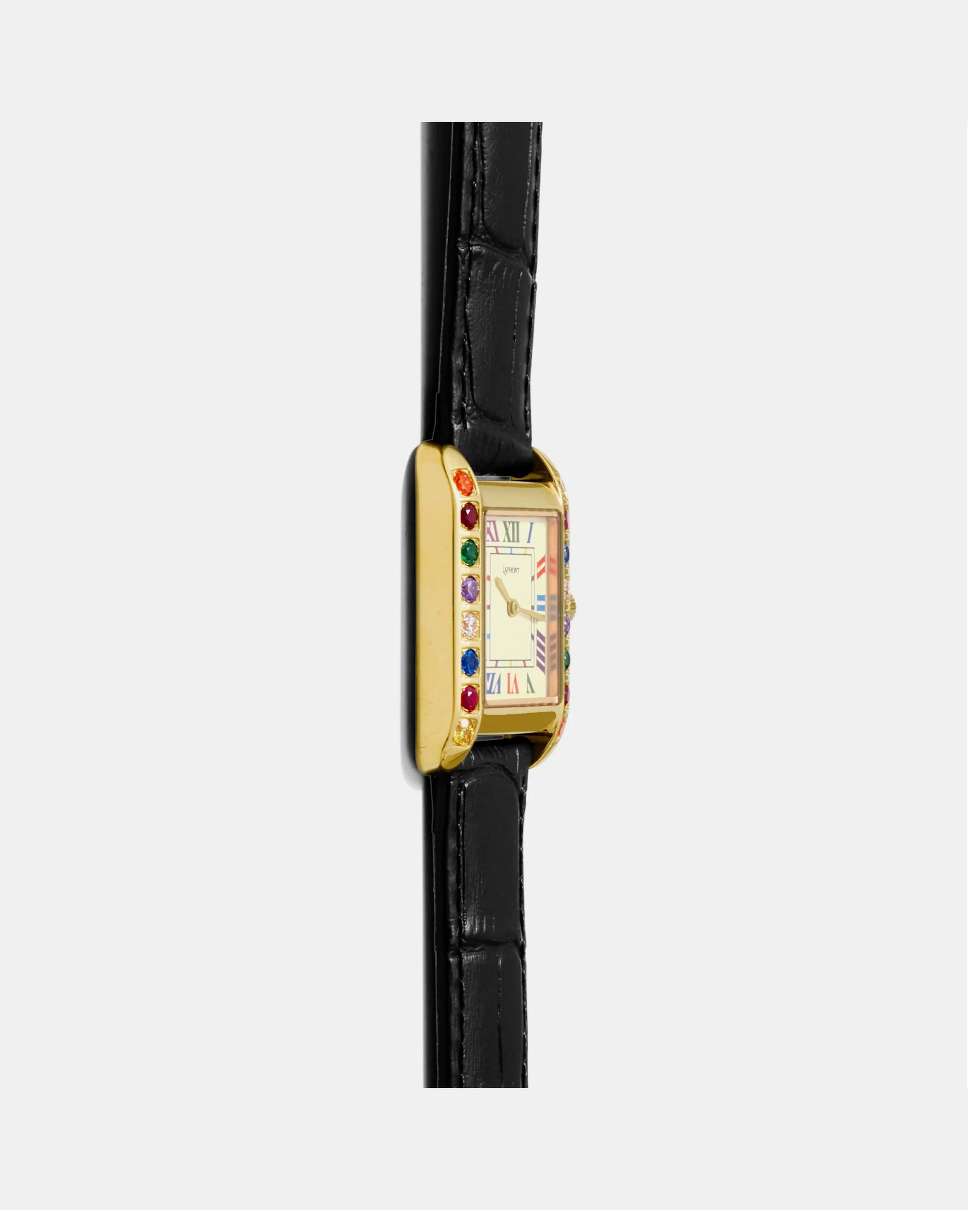 Laphont Gem Watch Large Gold Case Multicolour Number Dial