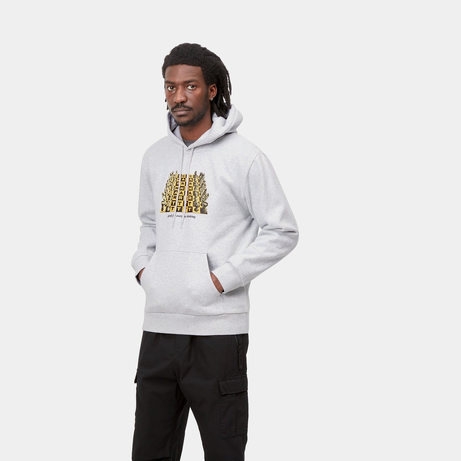 Hooded Chessboard Sweat Ash Heather