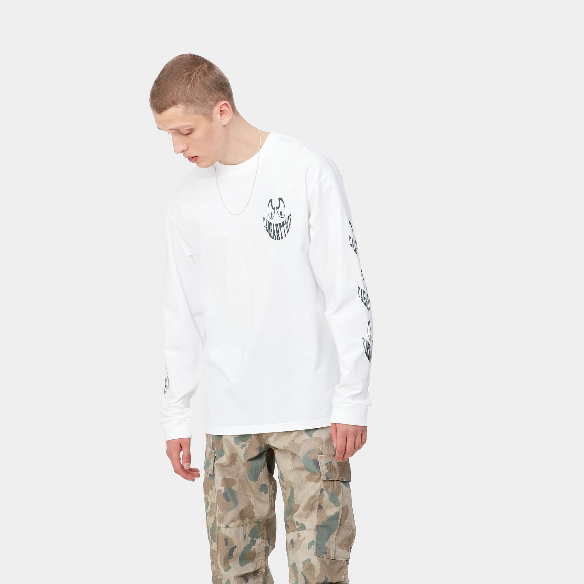 L/S Grin T-Shirt White / Hemlock Green