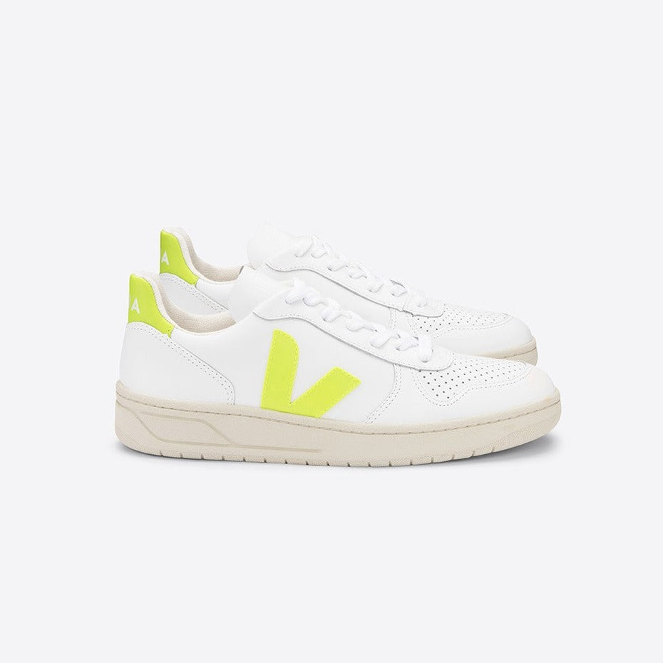 Zapatilla V-10 Leather Extra White Jaune Fluo