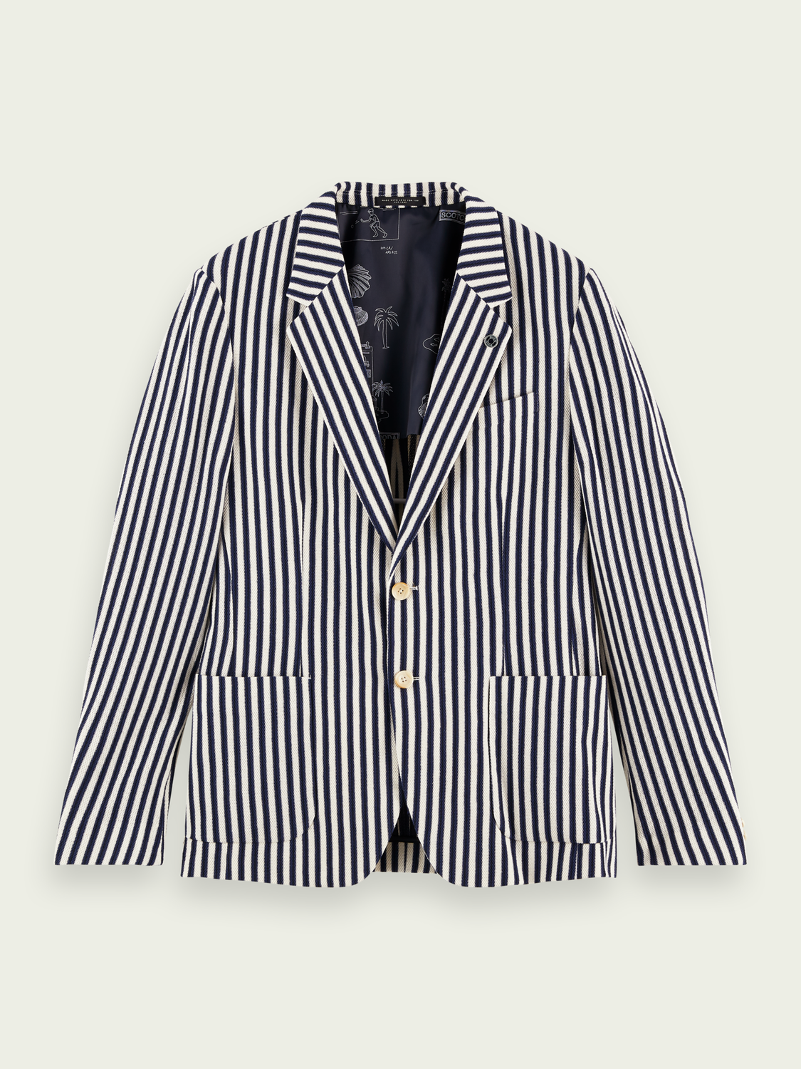 Striped Single Breasted Organic Cotton Pique Blazer