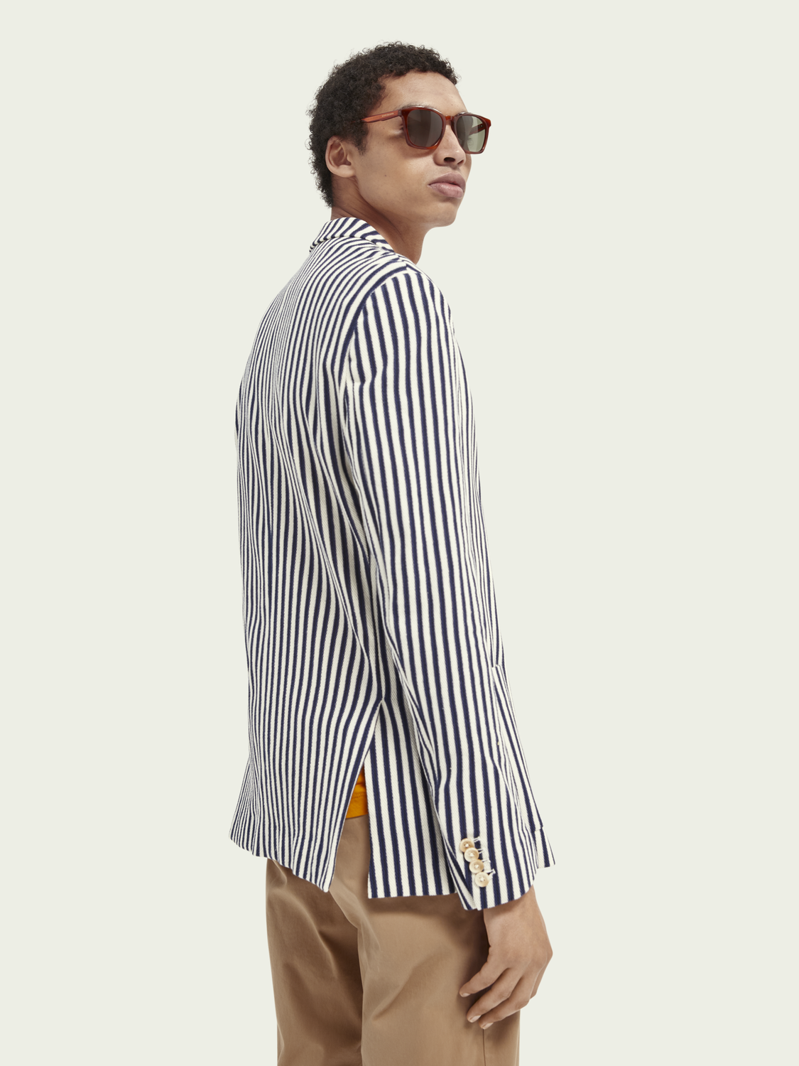 Striped Single Breasted Organic Cotton Pique Blazer