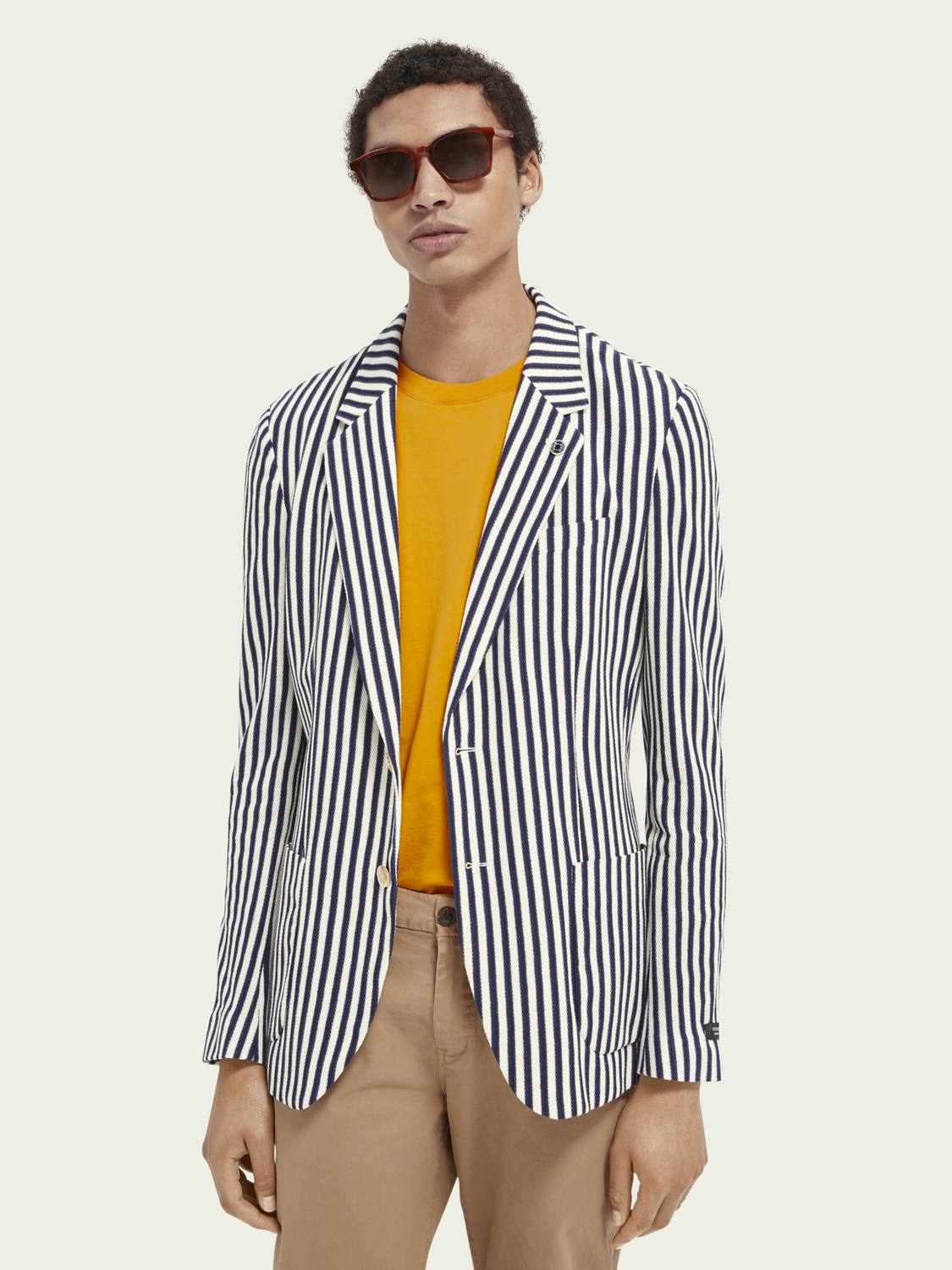 Striped Single Breasted Organic Cotton Pique Blazer