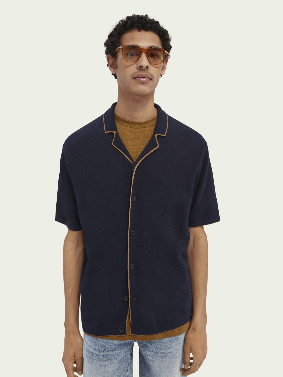 Knitted Linen-blend Shortsleeve Shirt