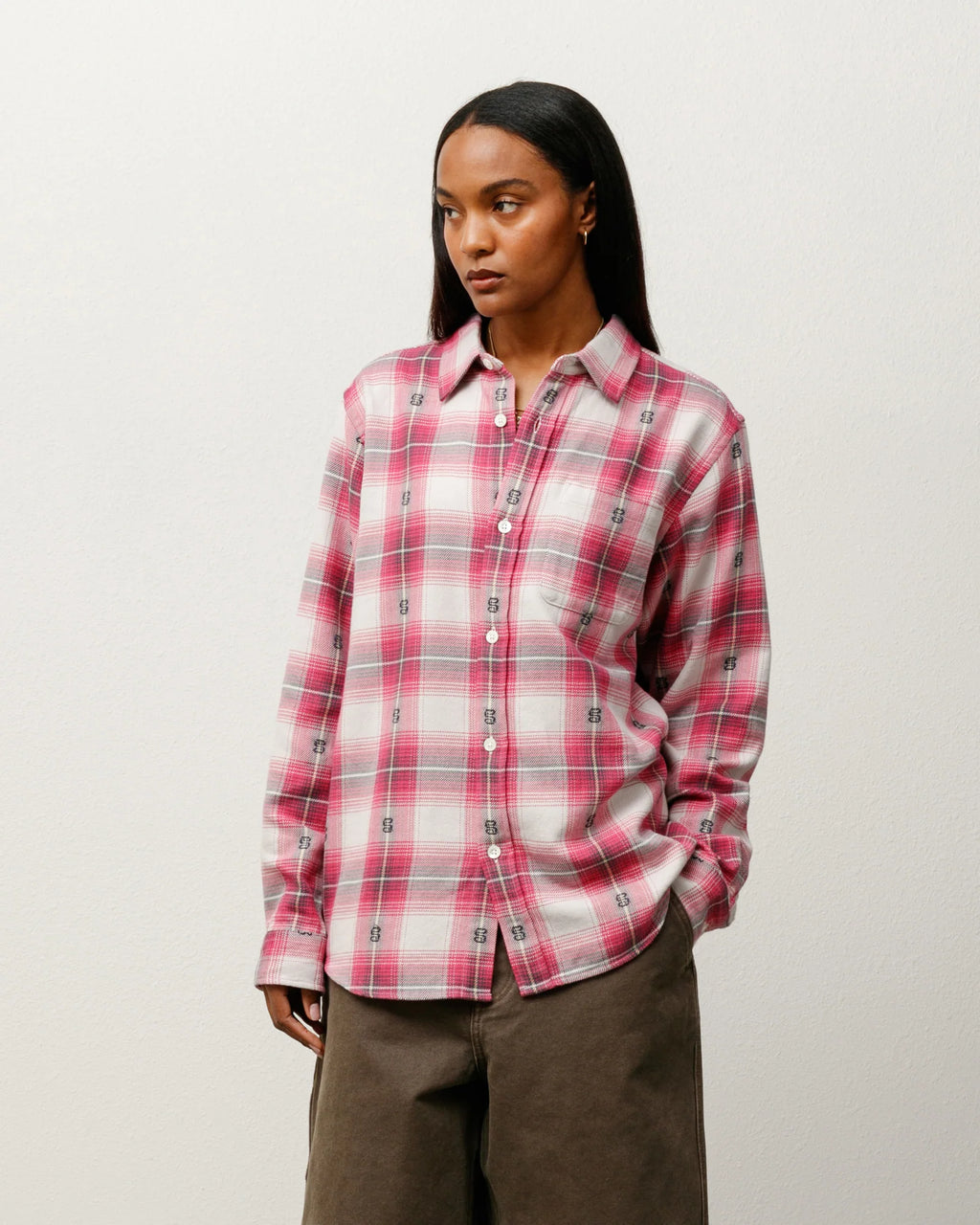 MOTIF PLAID SHIRT PINK