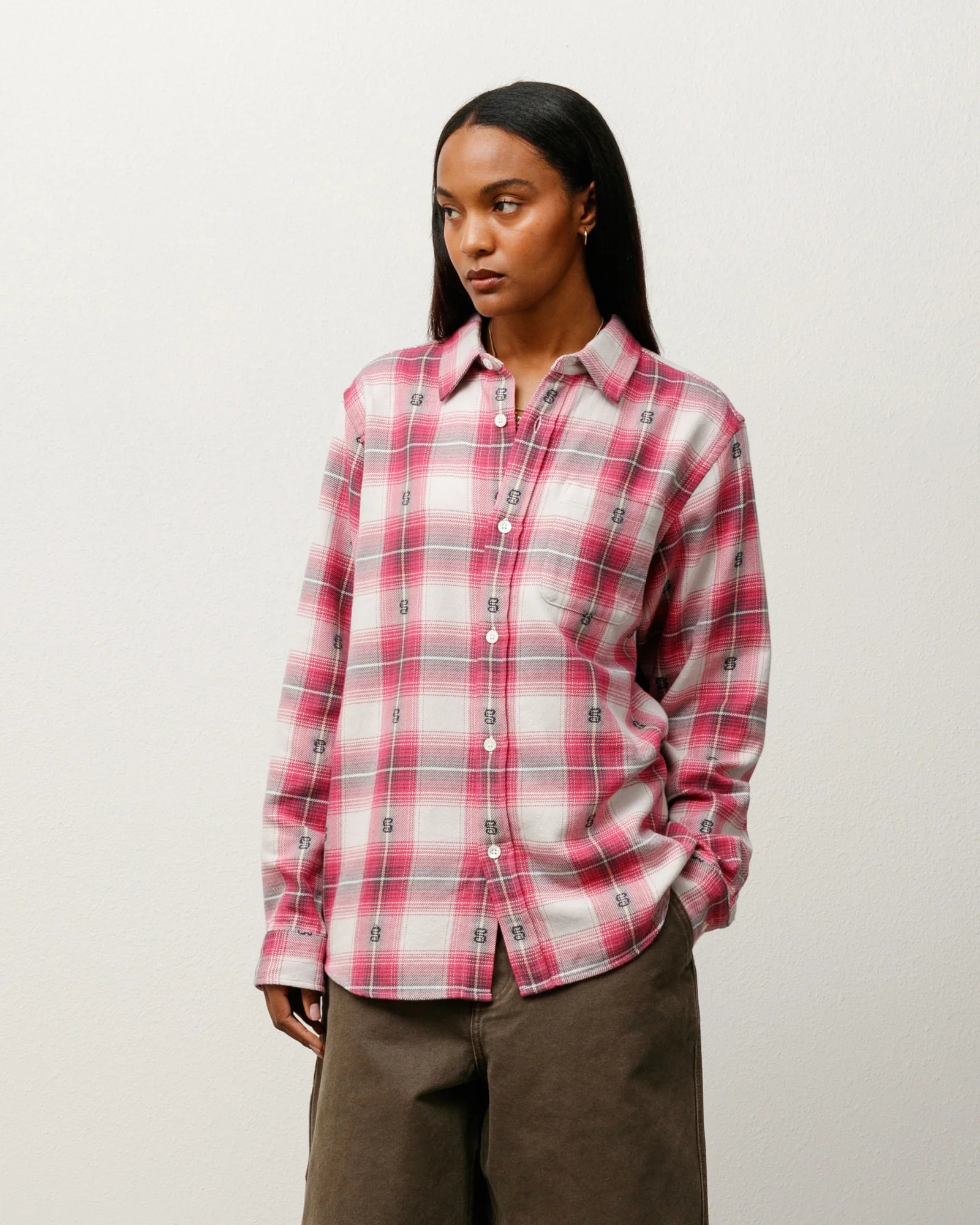 MOTIF PLAID SHIRT PINK