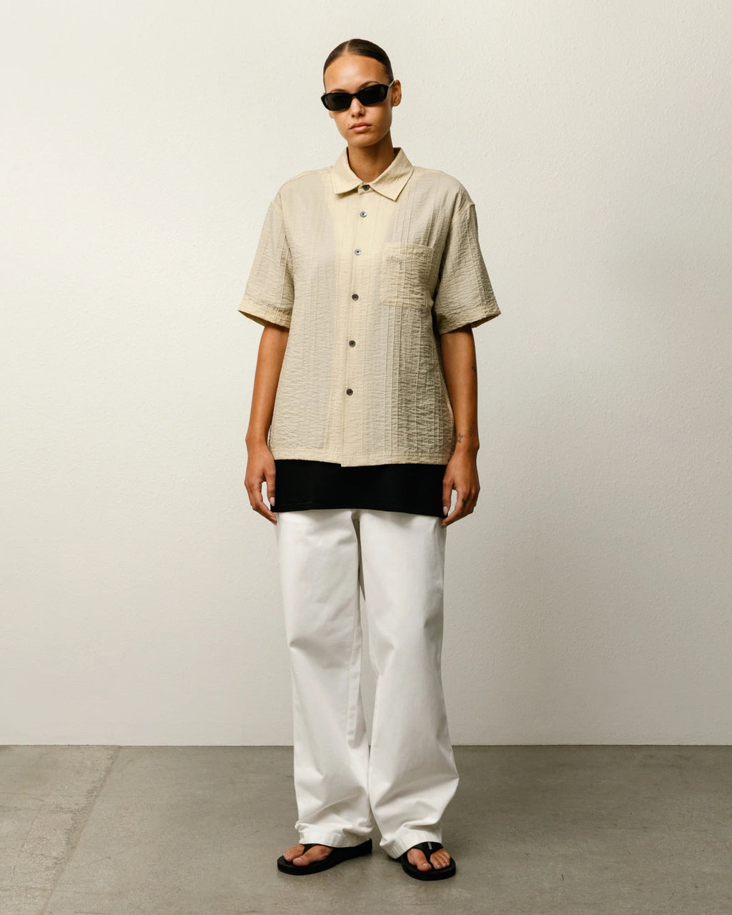 PLEATED TEXTURED SHIRT TAN