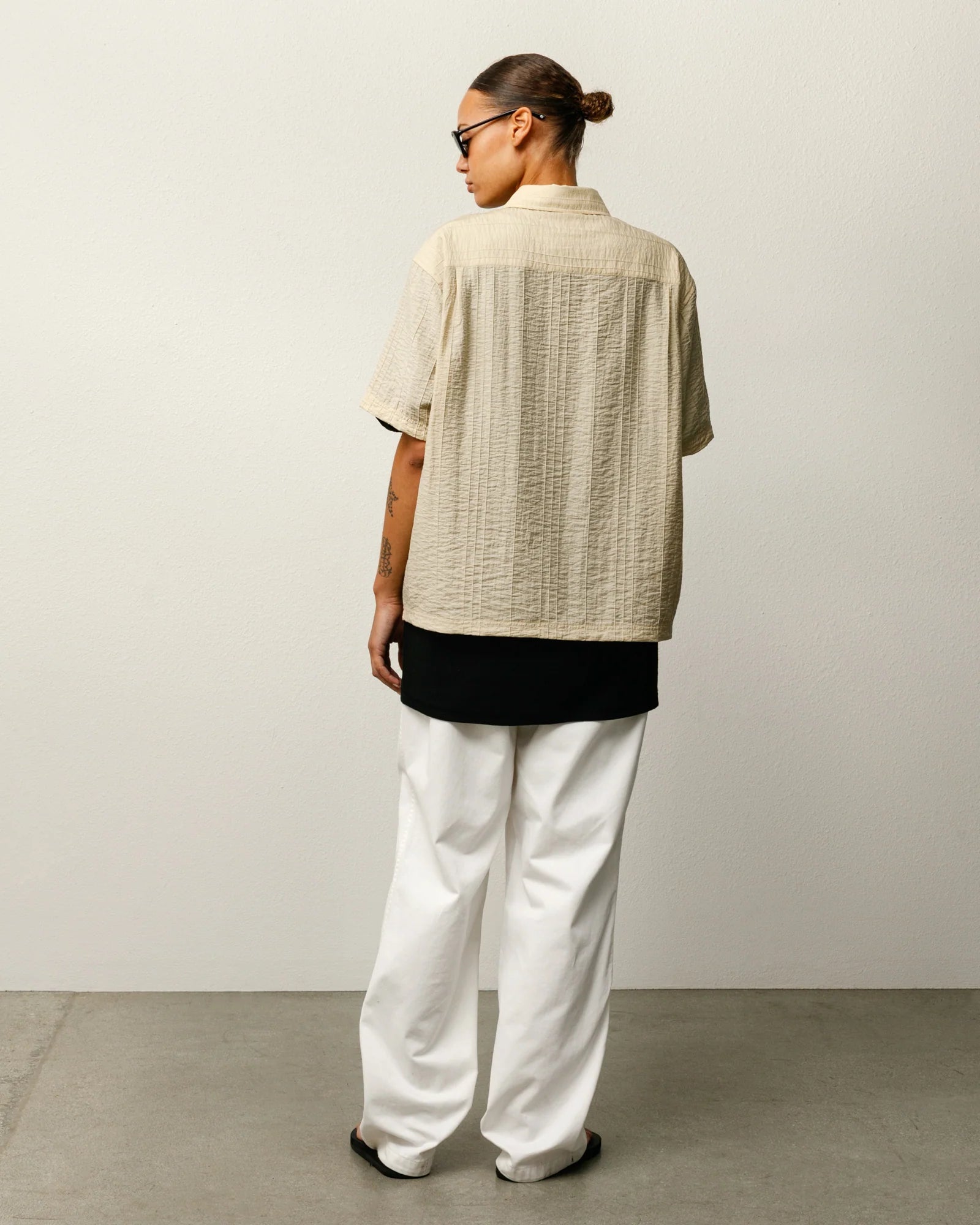 PLEATED TEXTURED SHIRT TAN