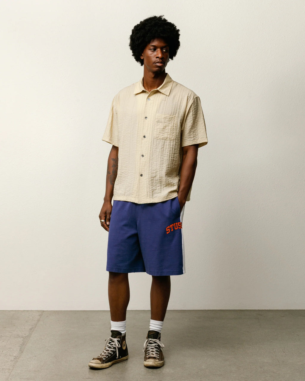 PLEATED TEXTURED SHIRT TAN