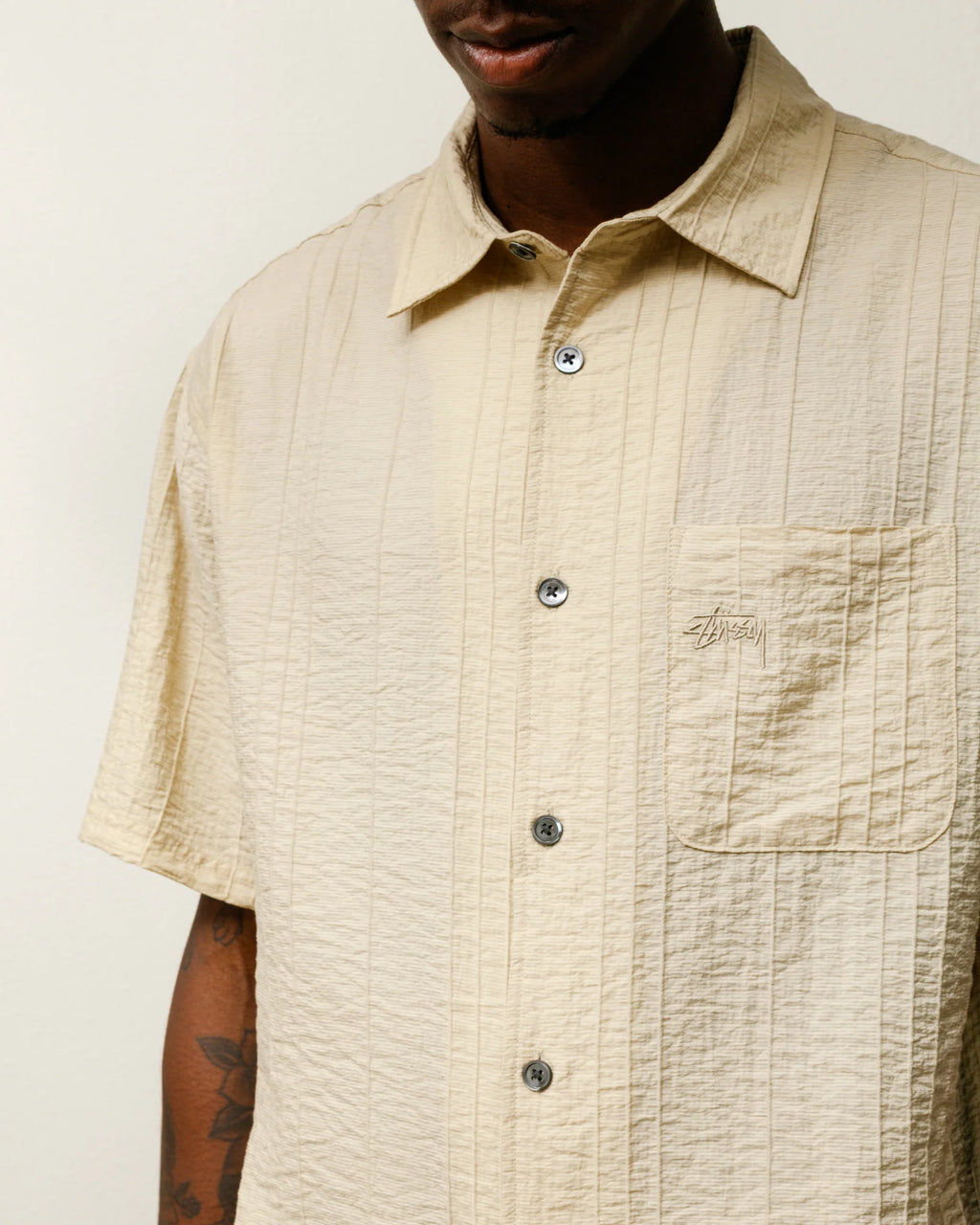 PLEATED TEXTURED SHIRT TAN