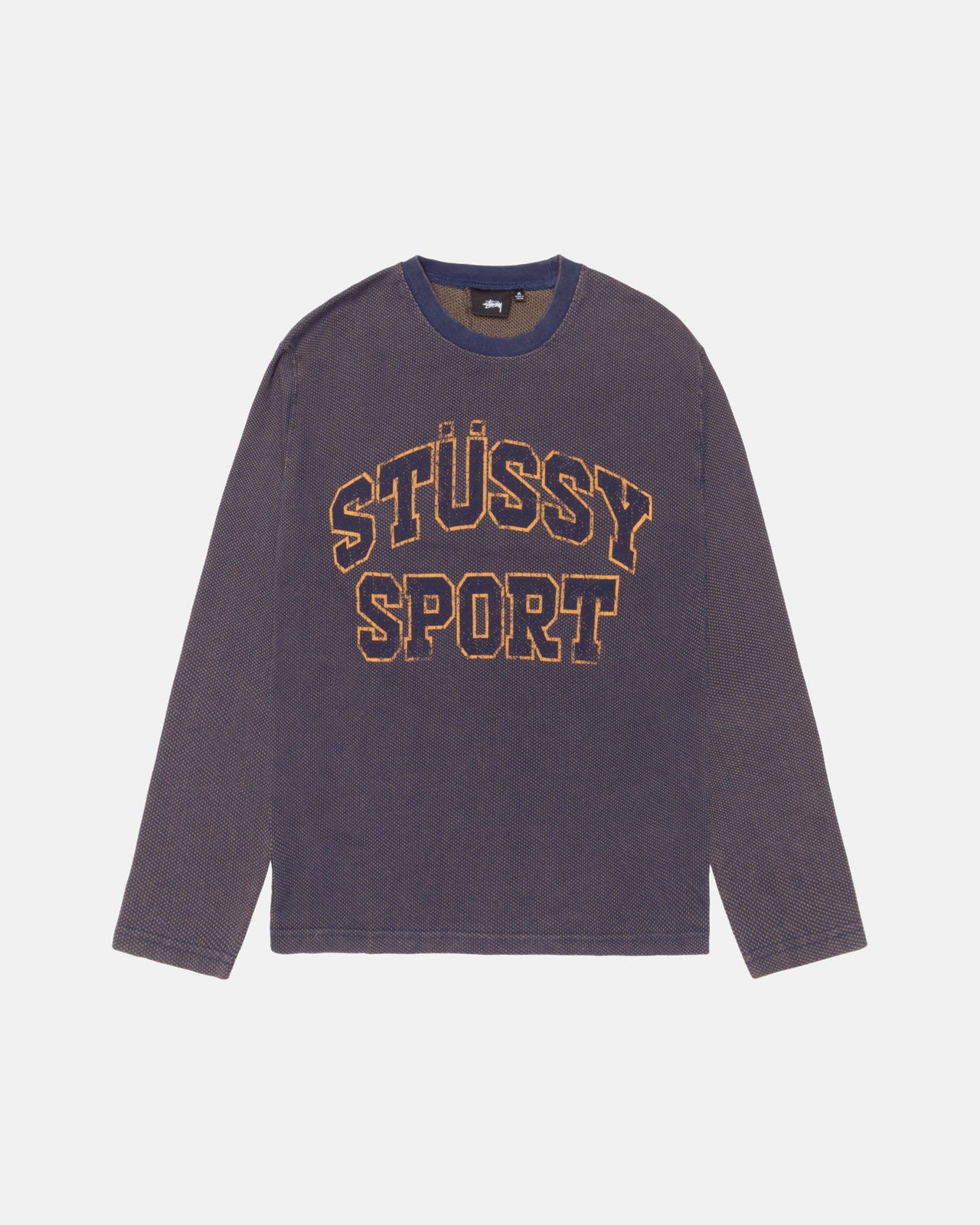 2TONE COTTON MESH LS CREW NAVY