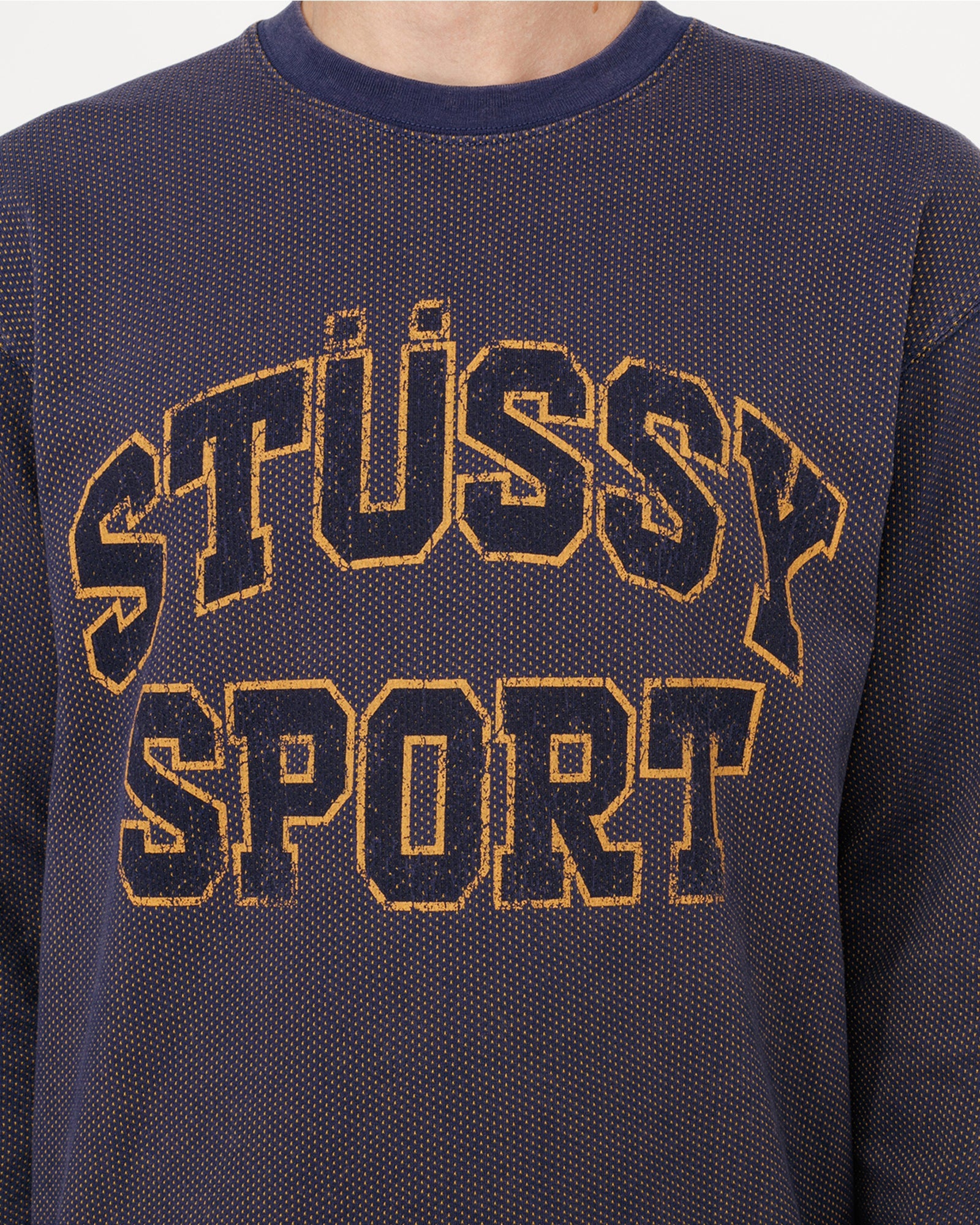 2TONE COTTON MESH LS CREW NAVY