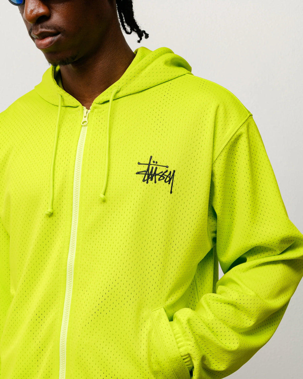 ATHLETIC MESH ZIP HOOD SAFETY GREEN