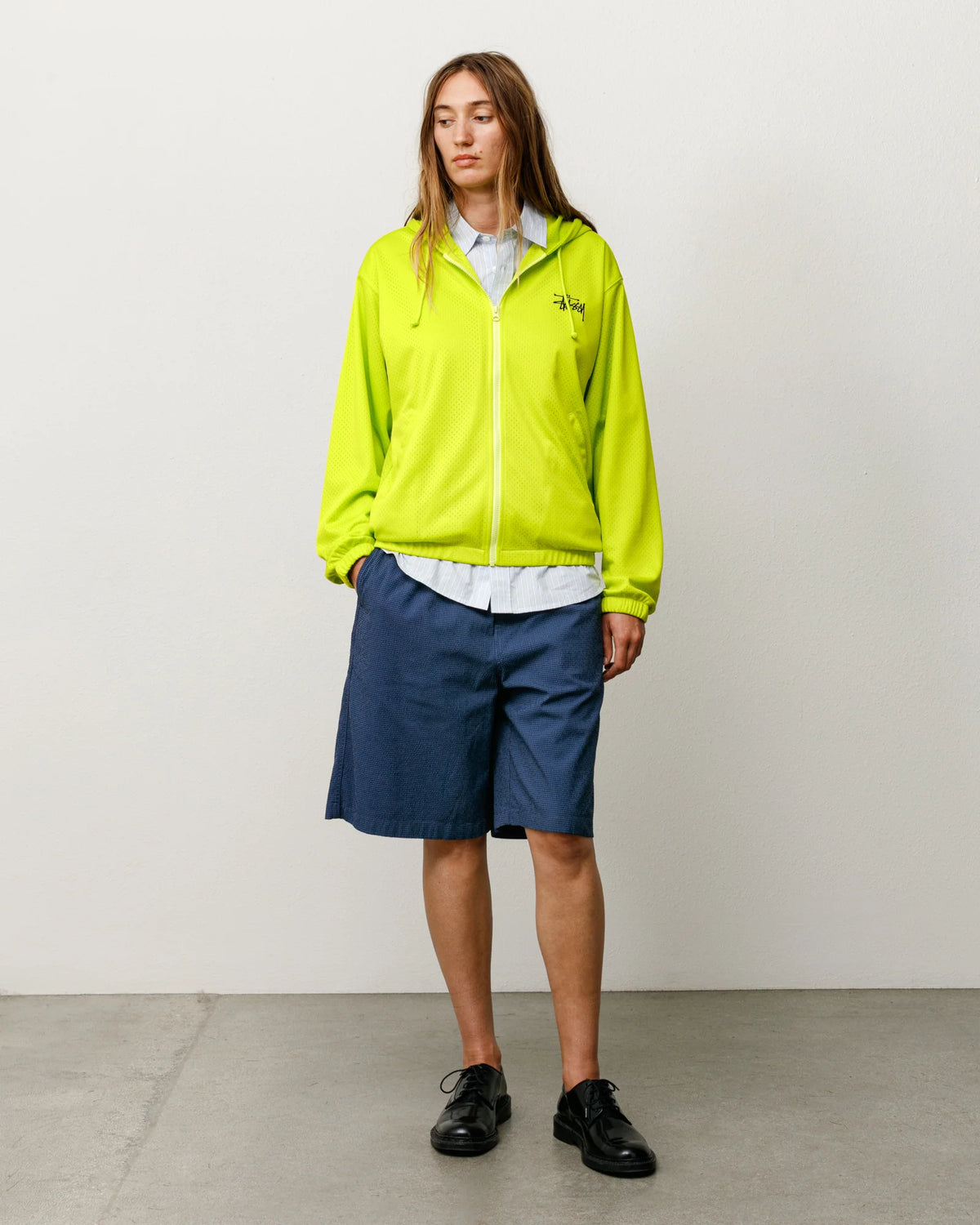 ATHLETIC MESH ZIP HOOD SAFETY GREEN