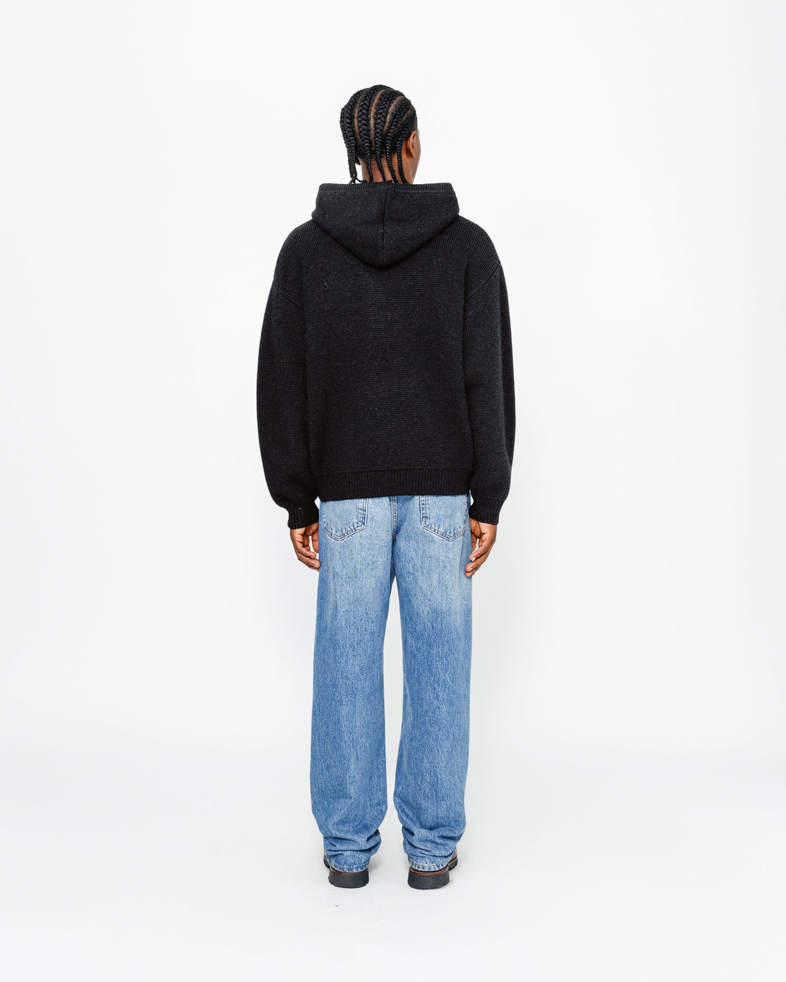 FELT PATCH KNIT HOOD BLACK