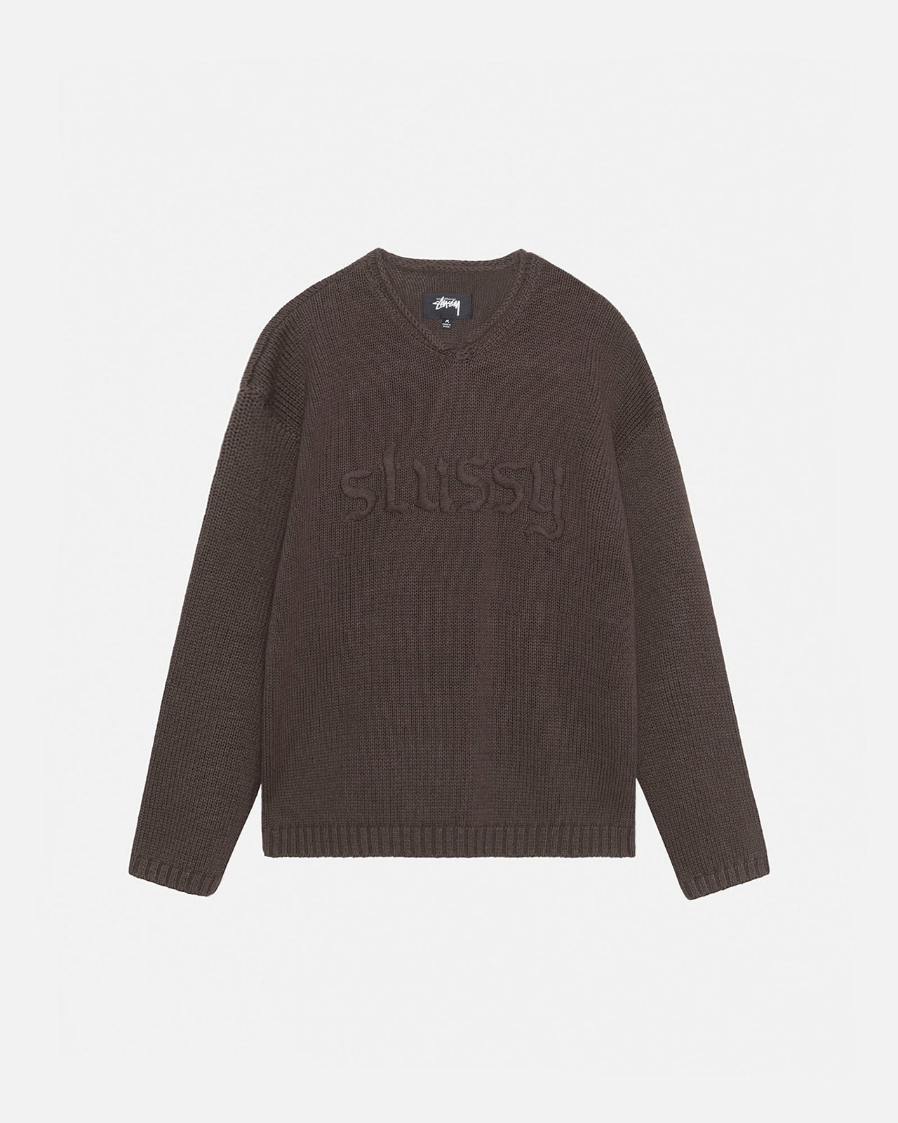 ROLL V-NECK LOGO SWEATER BROWN