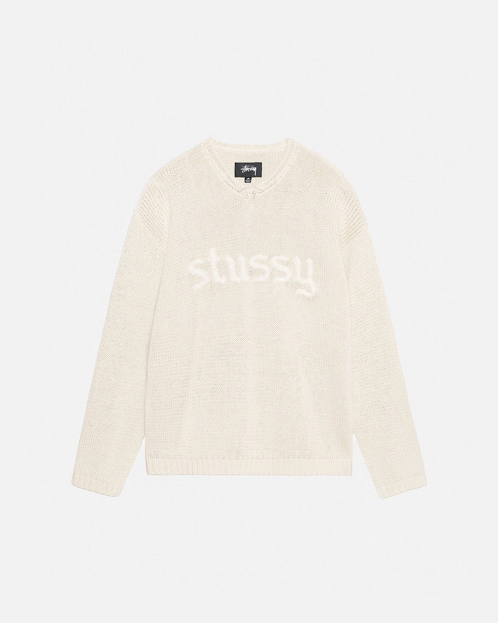 ROLL V-NECK LOGO SWEATER NATURAL