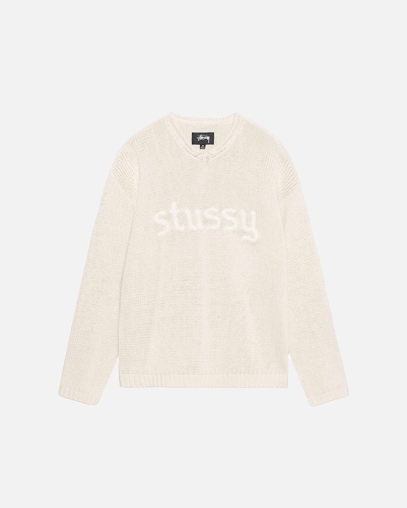 ROLL V-NECK LOGO SWEATER NATURAL