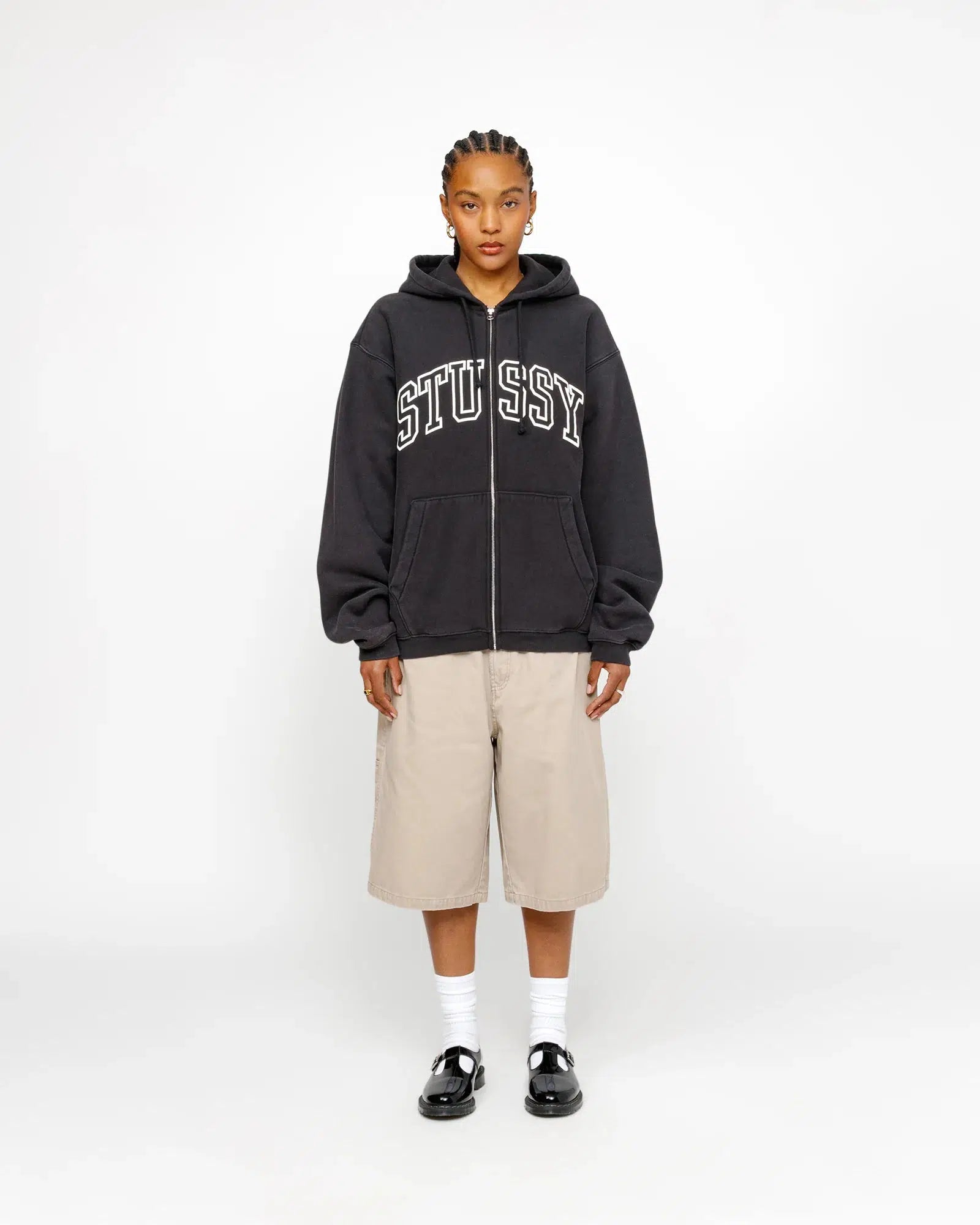 OUTLINE ZIP HOOD WASHED BLACK