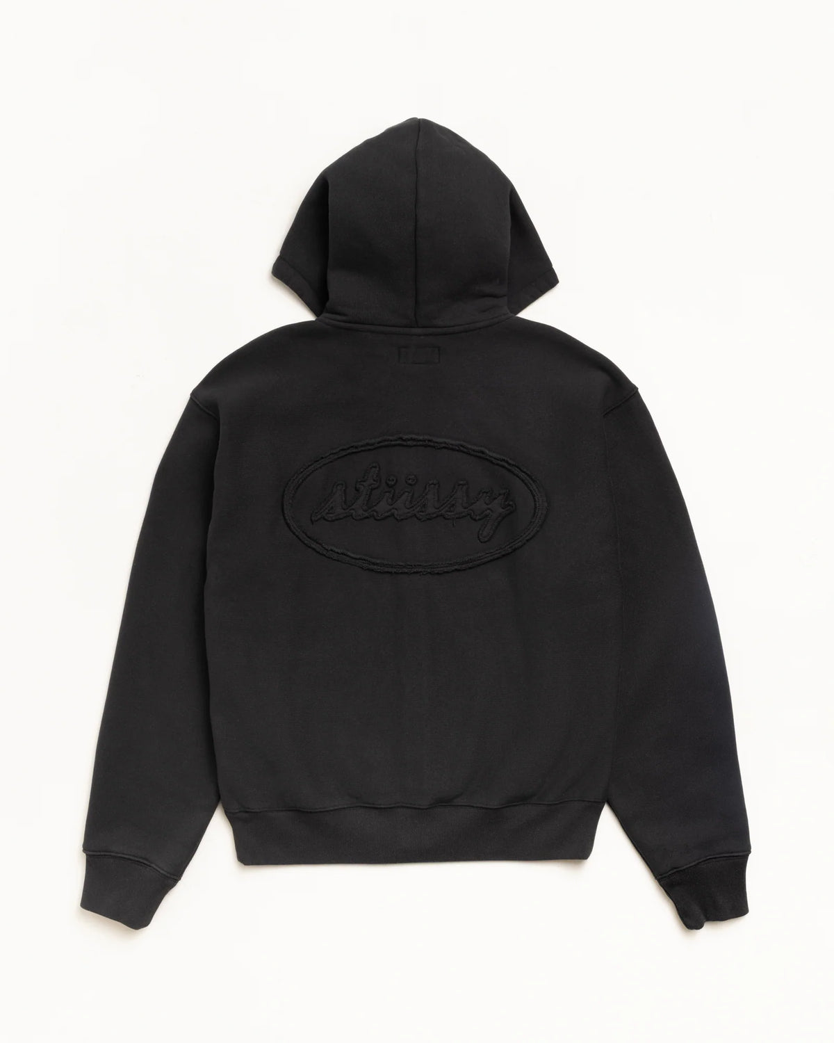 CURSIVE APPLIQUE ZIP HOOD BLACK