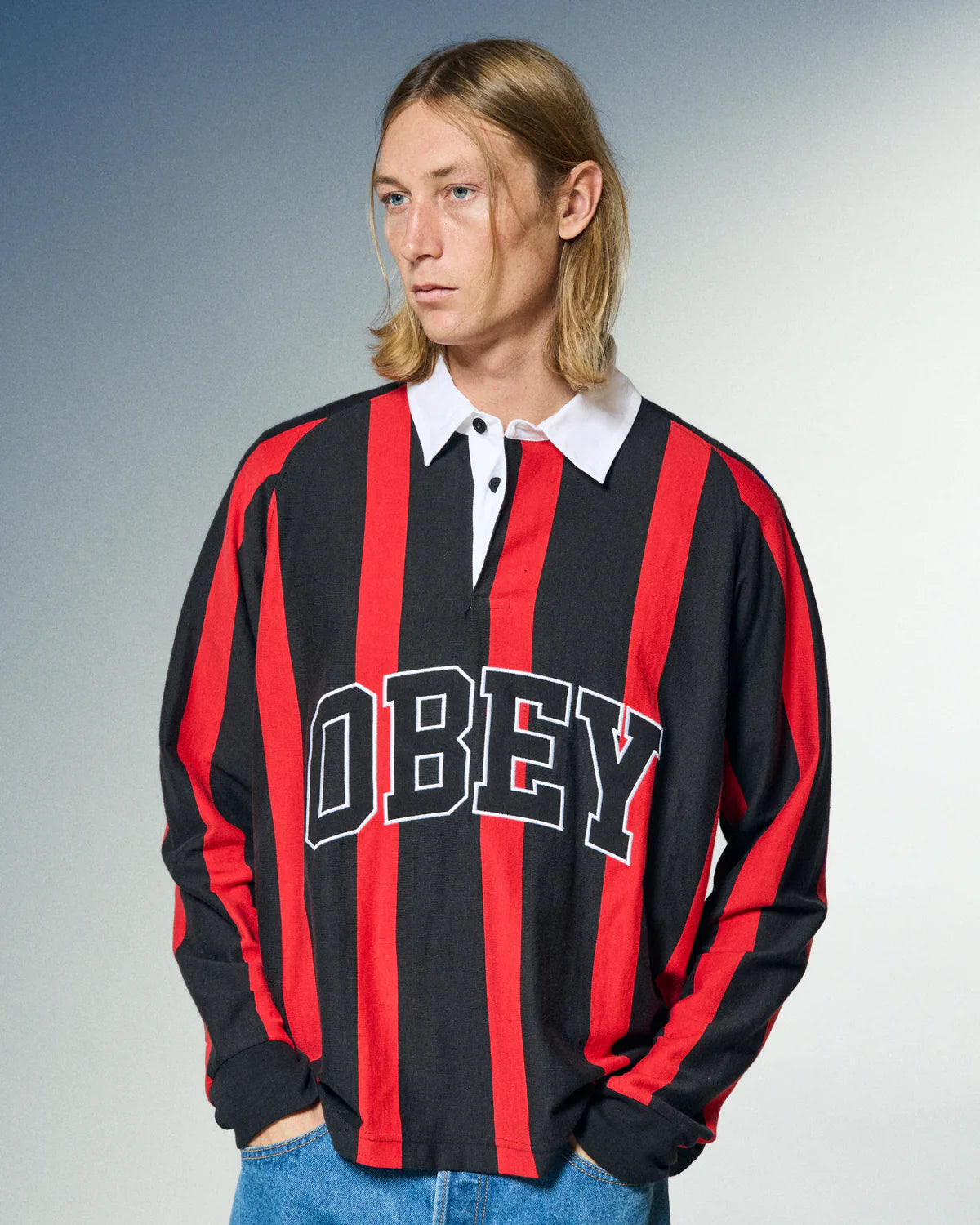 LANDON STRIPE POLO LS BLACK MULTI