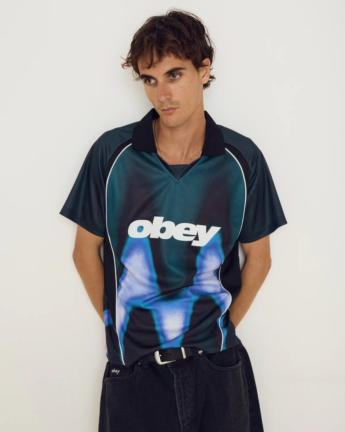 OBEY BLURRED SOCCER JERSEY TEAL