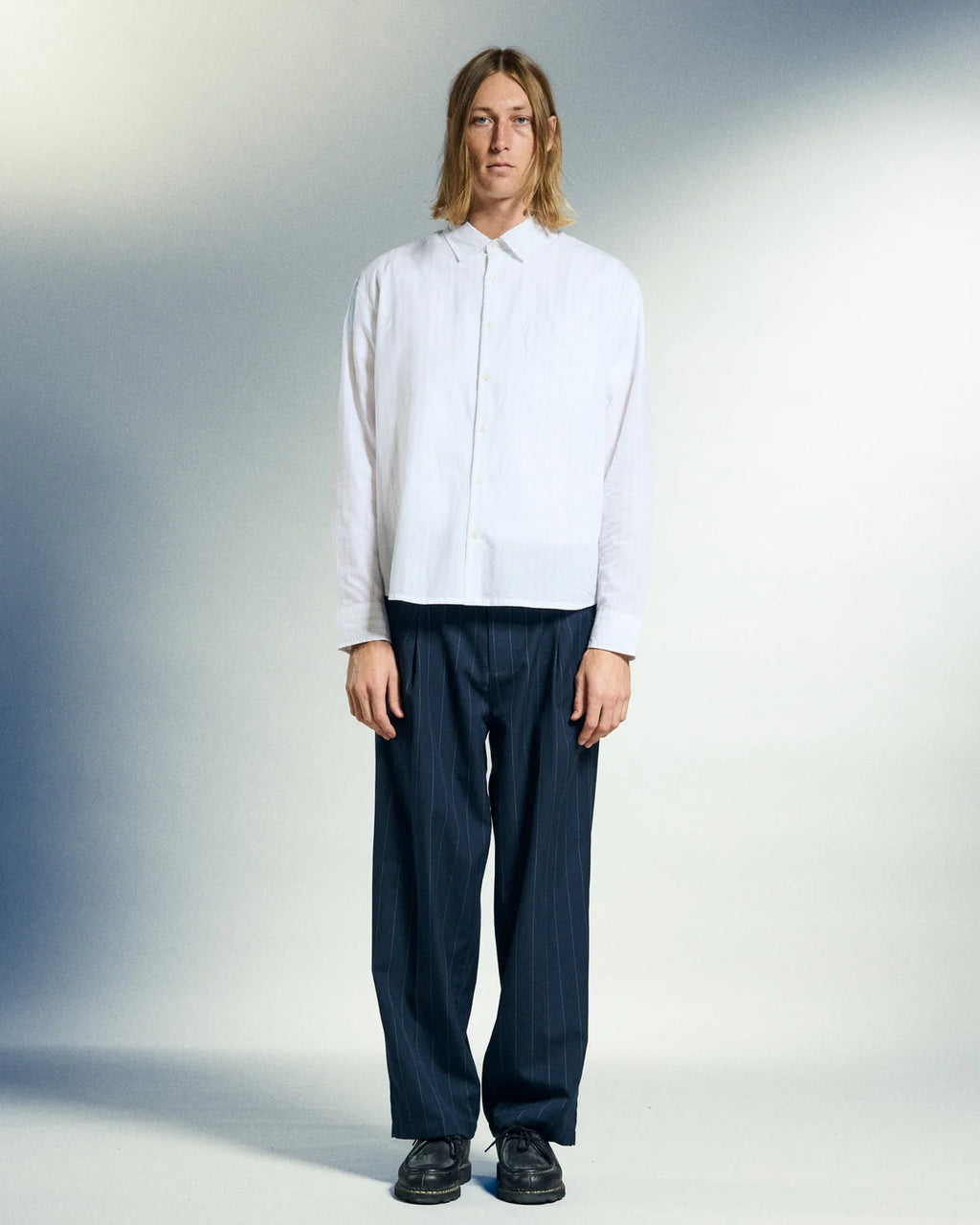 DEAN STRIPE PLEATED PANT MIDNIGHT NAVY MULTI