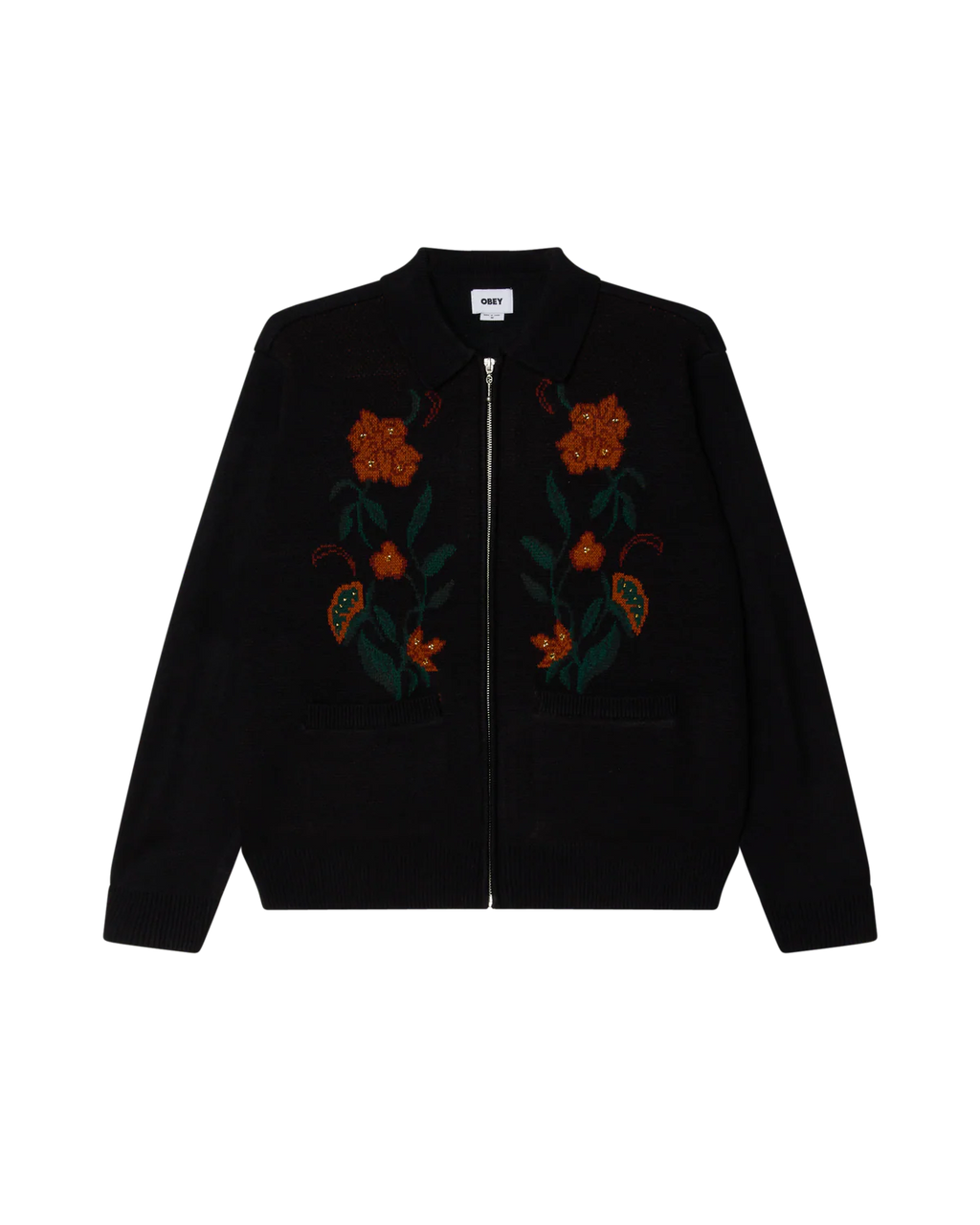 FLORAL ZIP CARDIGAN BLACK
