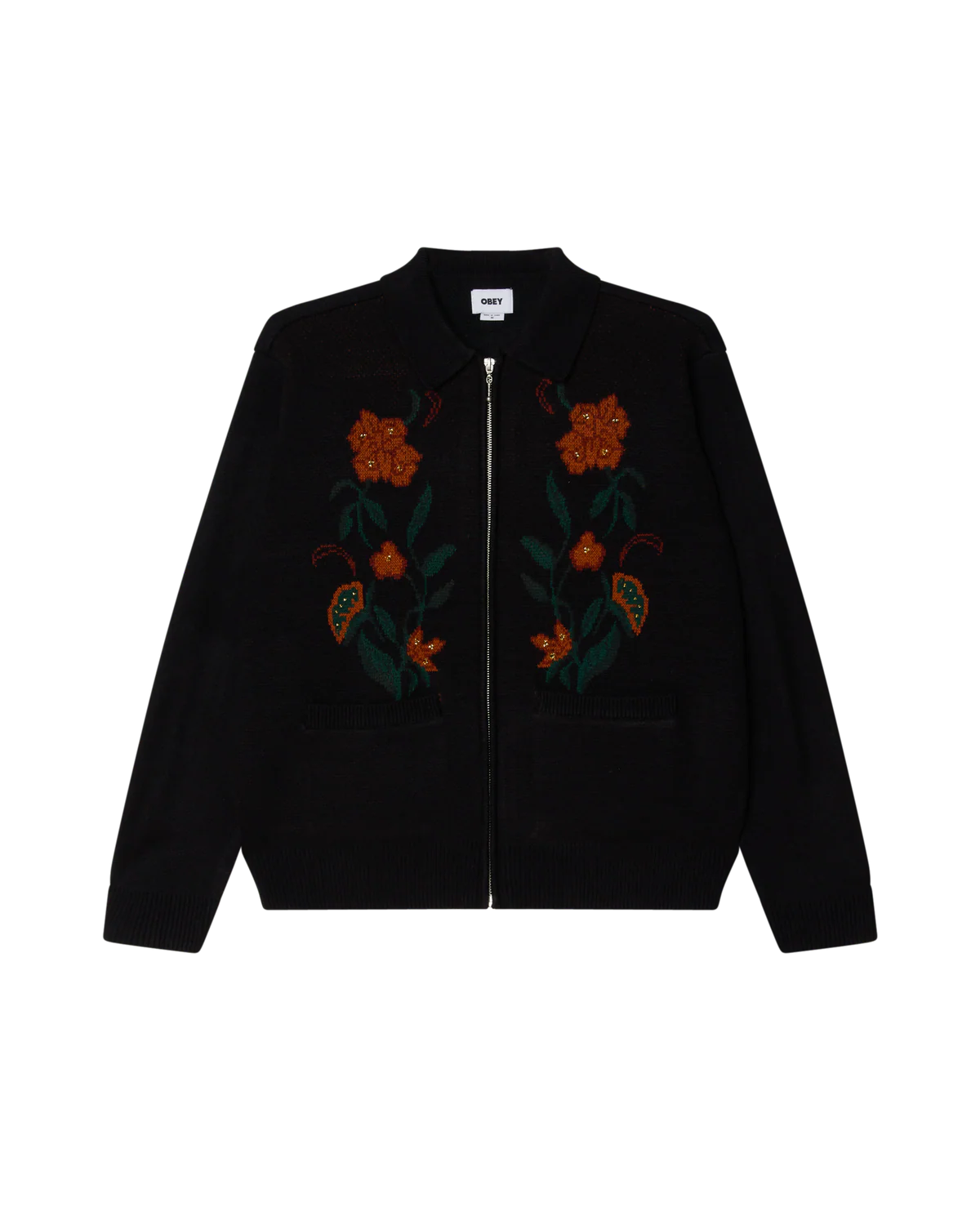 FLORAL ZIP CARDIGAN BLACK