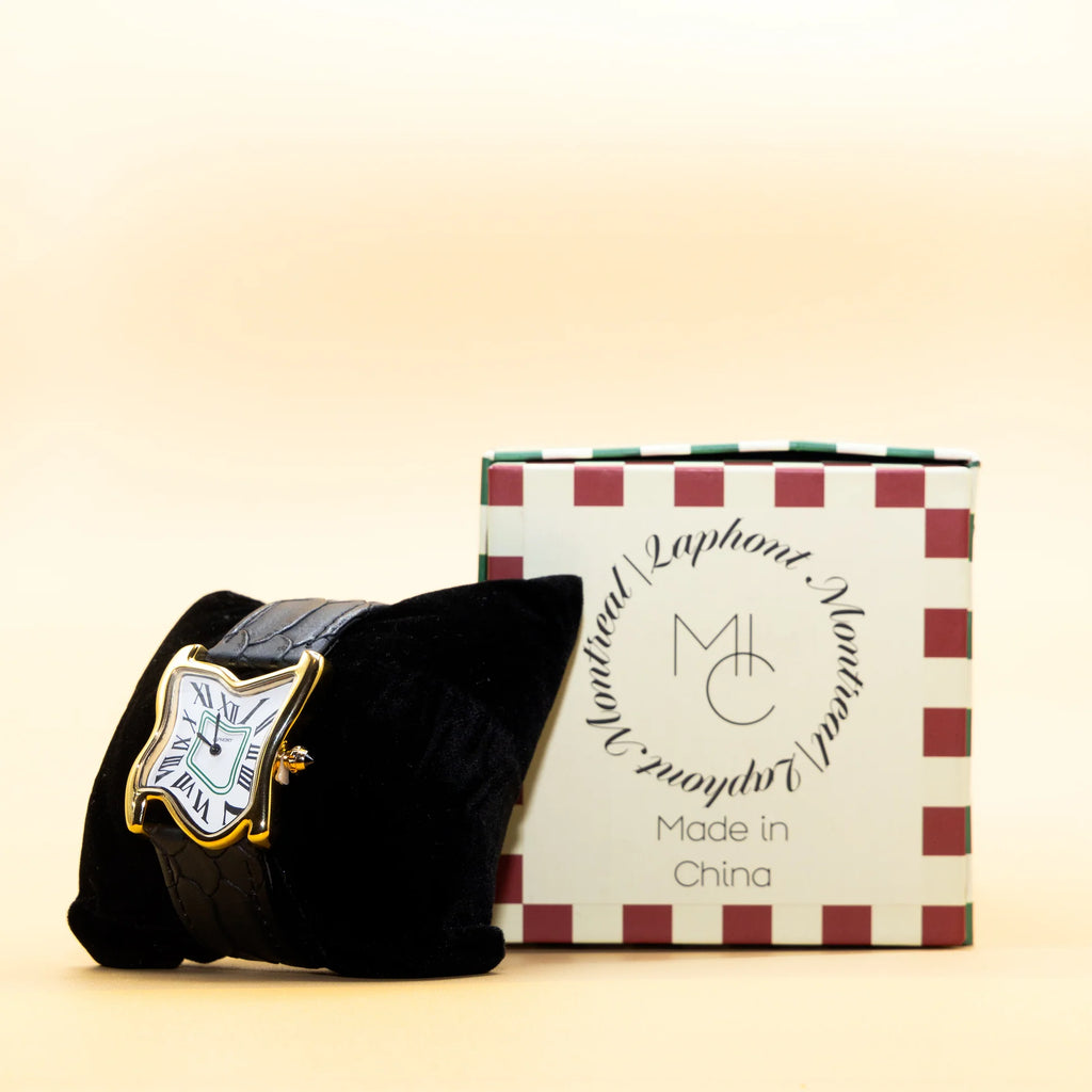 Laphont Melting Watch Square Gold Large Case Band Black