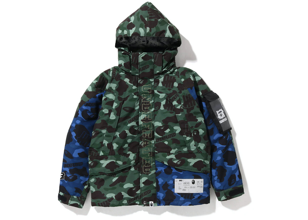 BAPE x Undefeated Color Camo Snowboard Down Jacket Green Blue