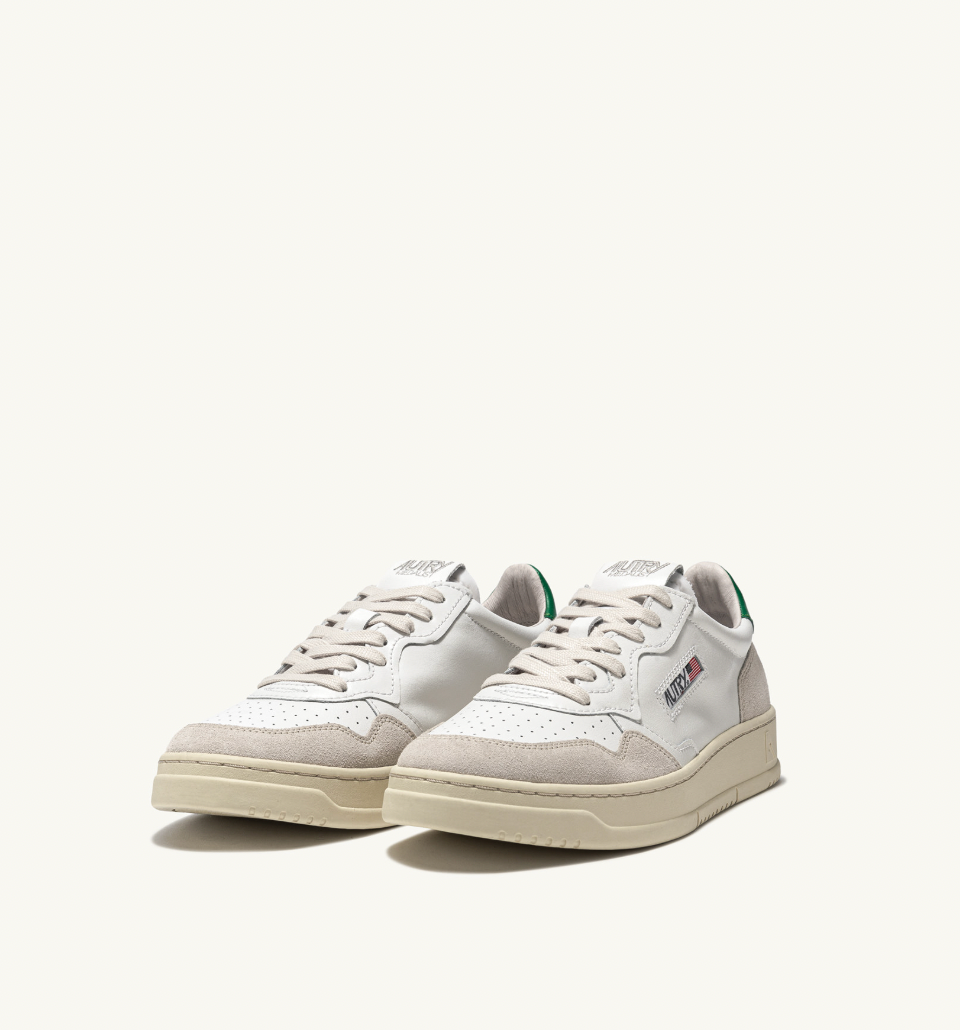 MEDALIST LOW SNEAKERS IN WHITE AND AMAZON LEATHER AND BEIGE SUEDE