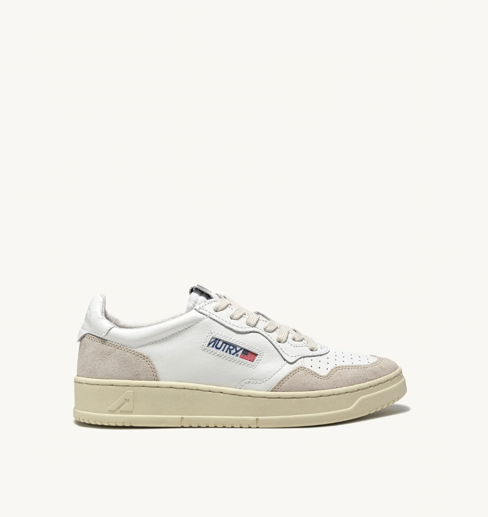 MEDALIST LOW SNEAKERS IN WHITE LEATHER AND BEIGE SUEDE