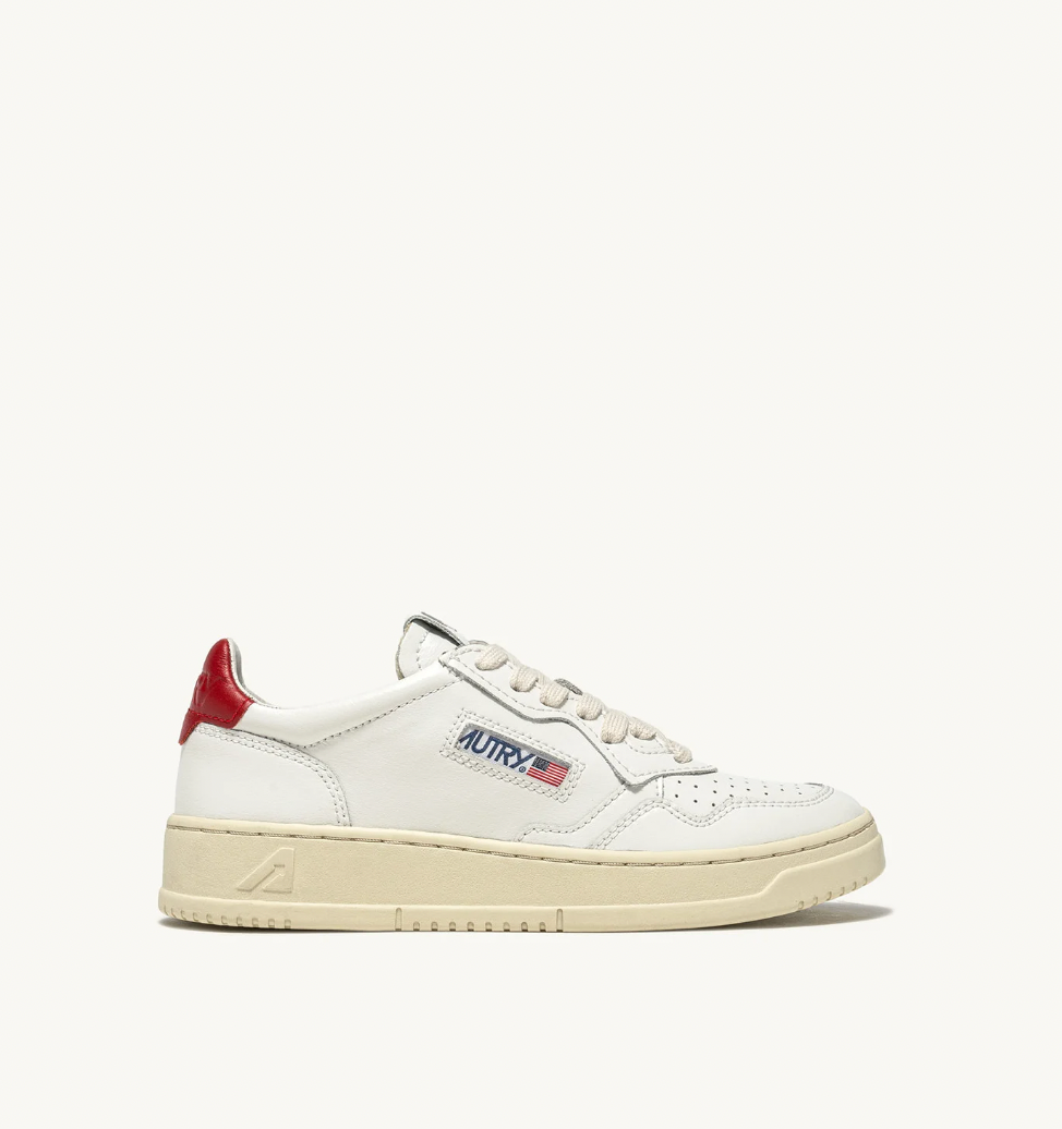 MEDALIST LOW SNEAKERS IN WHITE AND RED LEATHER