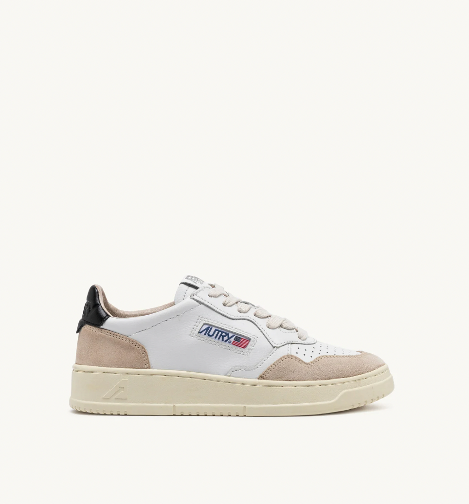 MEDALIST LOW SNEAKERS IN WHITE AND BLACK LEATHER AND BEIGE SUEDE